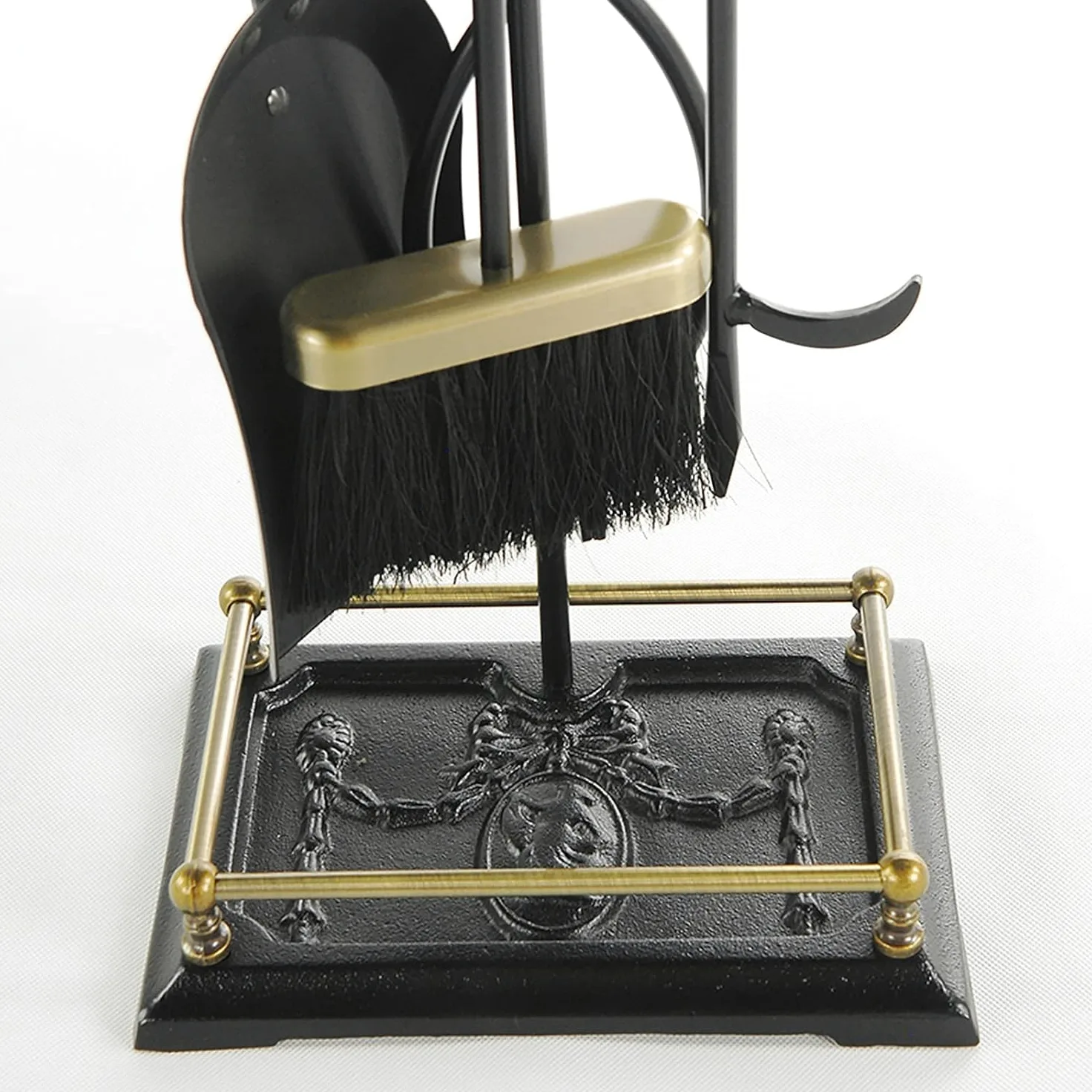 Set Attrezzi per Camino 5 Pezzi, Base con Attizzatoio, Pinza, Paletta E Scopa,Metallo,Strumenti per Camino in Ferro Battuto Nero E Accessori per Caminetto per Interni,Ottone,31.8in
