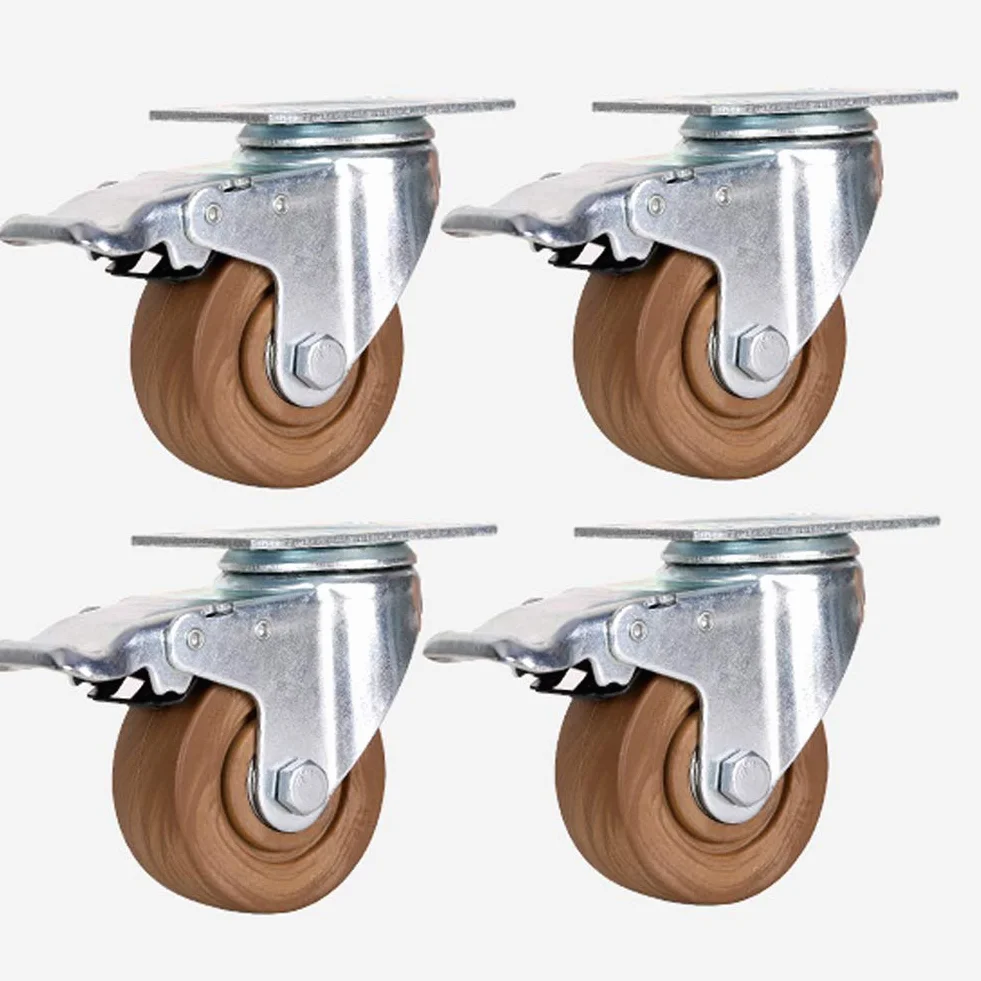 Ruote in Nylon Resistenti da 75 mm, 100 mm e 125 mm, capacità di carico 400-480 kg, silenziose, industriali, girevoli, con Freno, per mobili da Fabbrica, carrelli e forni (3'', 4'', 5'').