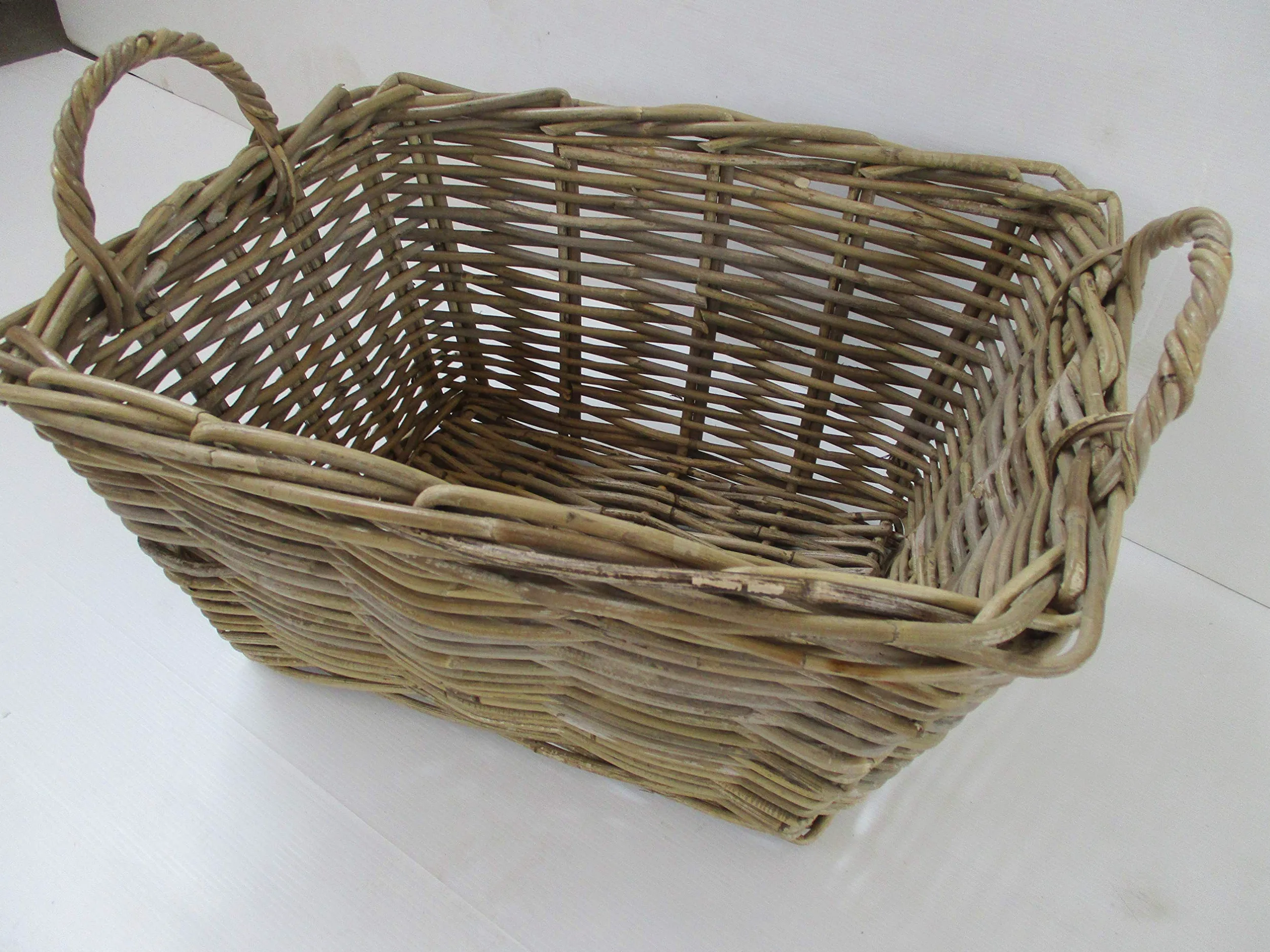 CESTO PORTA LEGNA VIMINI IN GIUNCO KUBO CM 50x38X25 H ALTEZZA CON MANICO H 30
