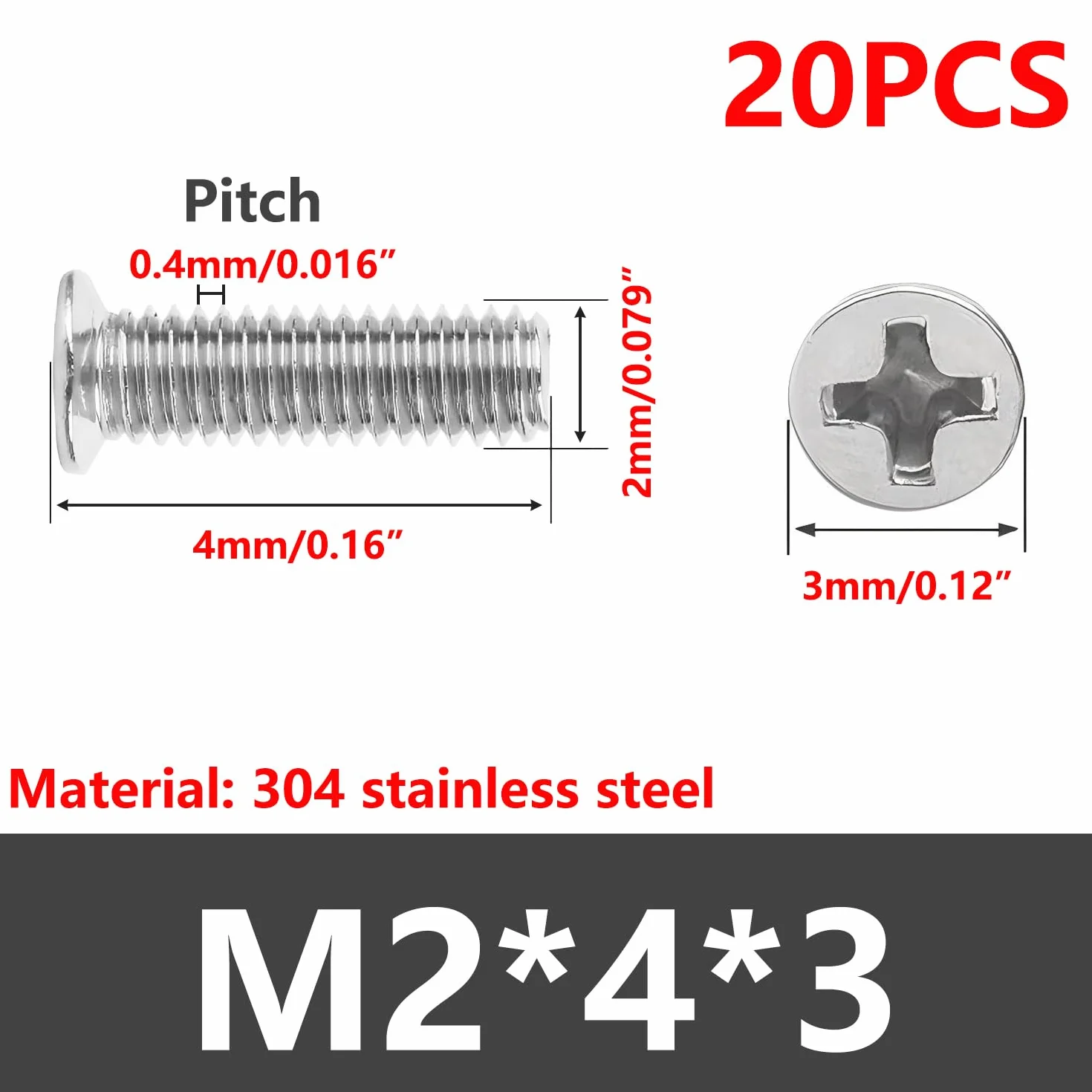Qrity M2x4mm Vite a Testa Svasata Phillips Acciaio Inossidabile 20 Pezzi