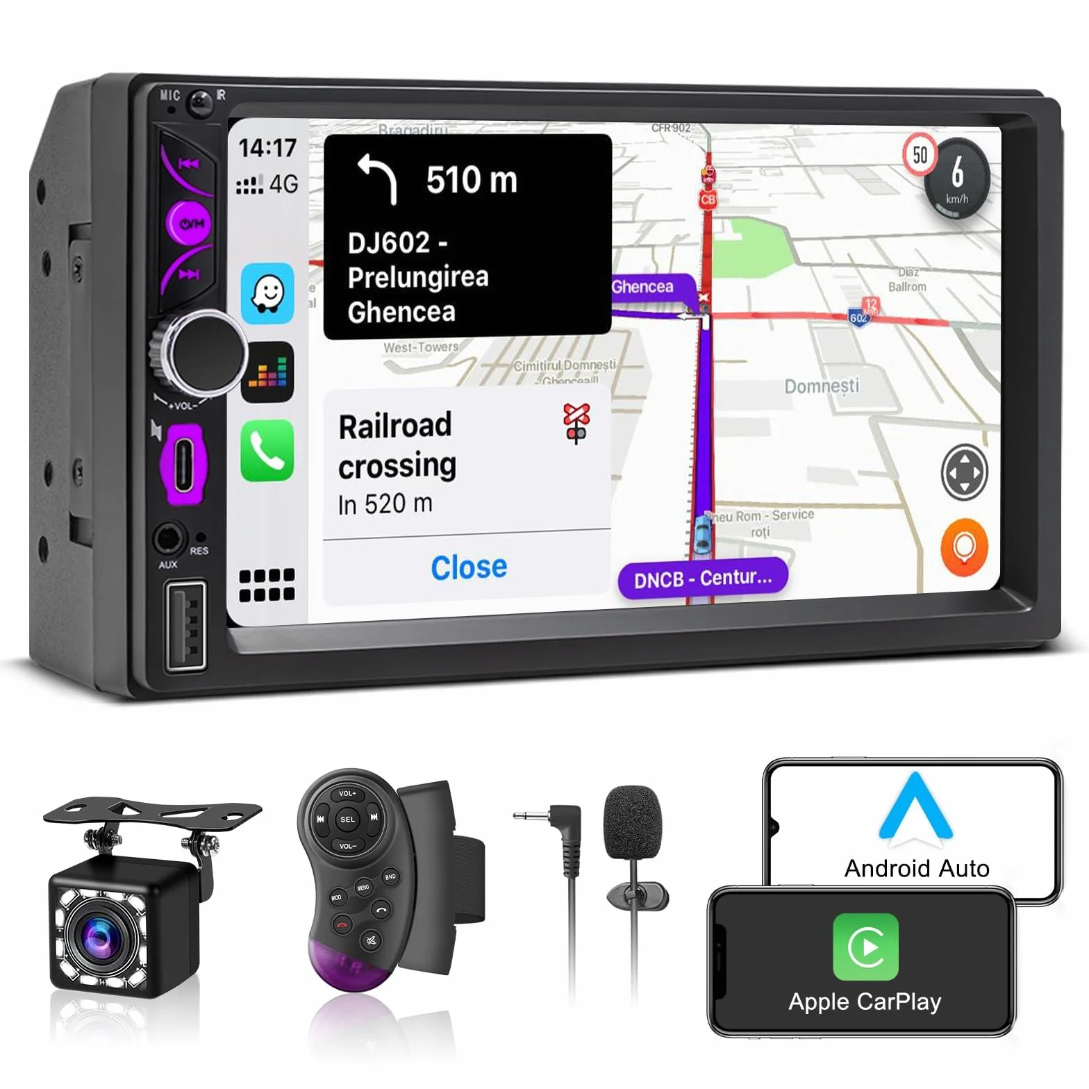 Autoradio 2 DIN Compatibile con Wired Carplay & Android Auto,7 Pollici Touchscreen Stereo Bluetooth con Schermo, Radio Auto con Mirror Link,FM,SWC,USB,Type-C de Recharge,Telecamera Posteriore