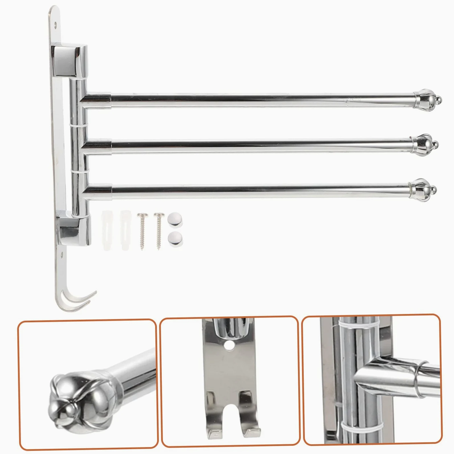 BQQQ Appendiabiti Girevole in Acciaio Inox per Cucina, Bagno, portasciugamani Girevole in Argento con Asta, portasciugamani in Metallo