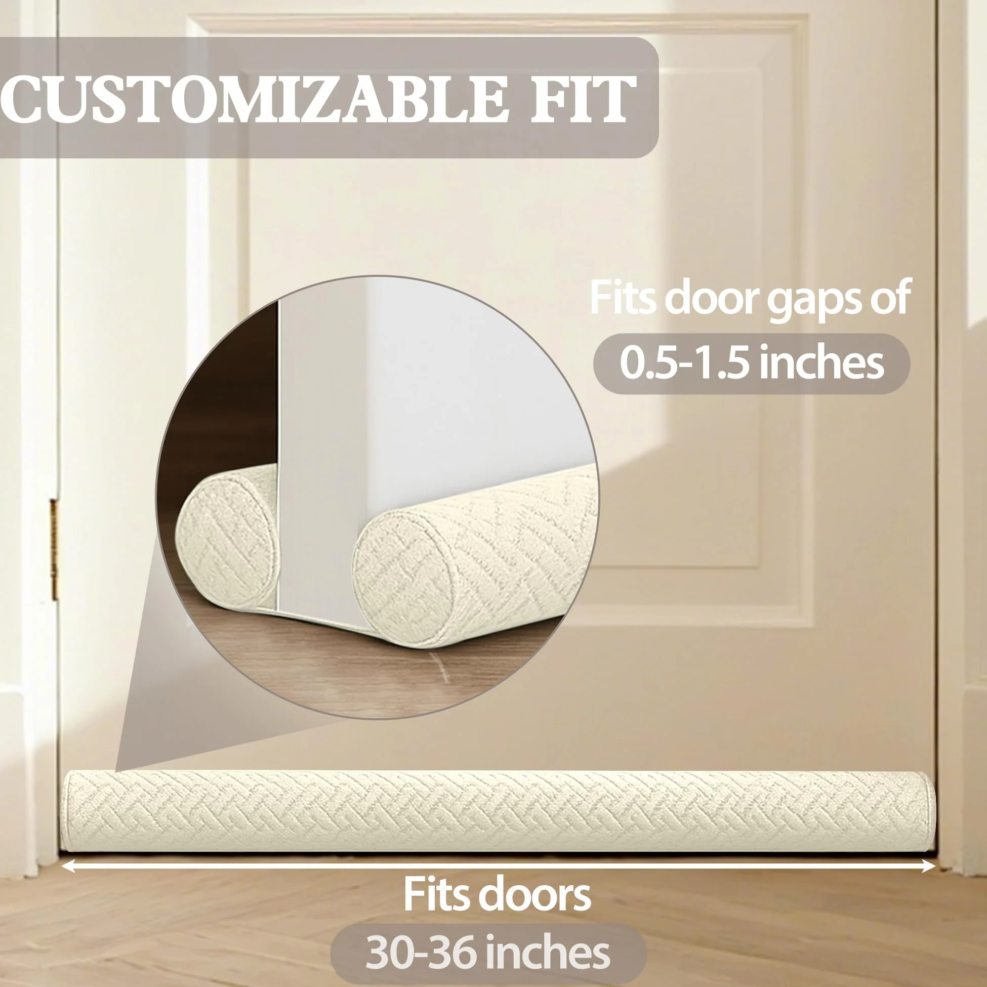 Ciieyuo Paraspifferi in velluto sotto la porta, blocco del rumore e guarnizione insonorizzata, blocca aria fredda, luce e fumo, facile da installare sotto la porta, per fondo 76,2 - 91,4 cm, bianco