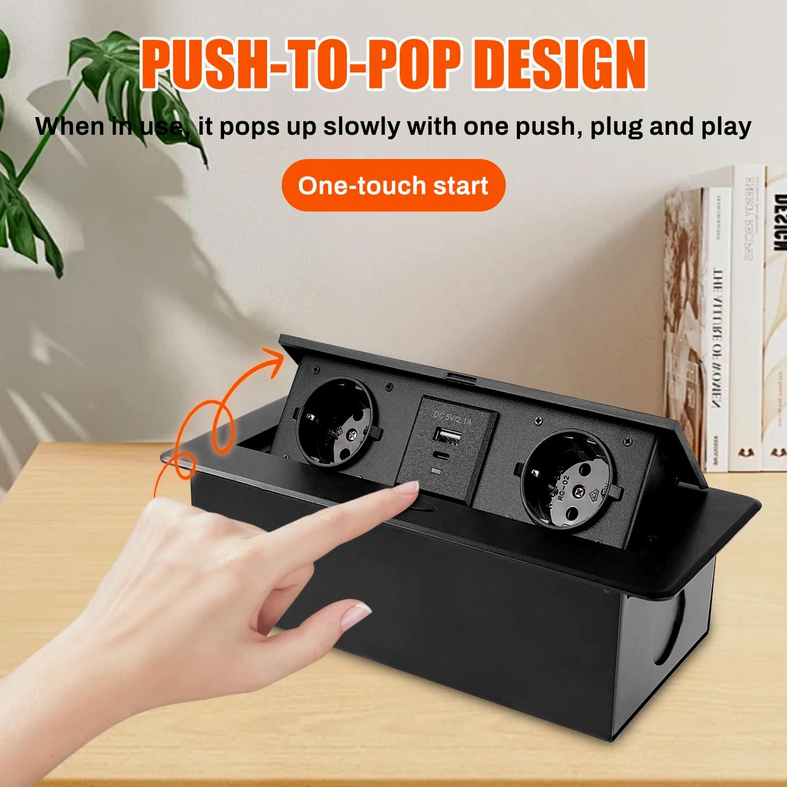 Multipresa da Incasso a Scomparsa con 2 Prese Schuko e USB | 1 USB A e 1 USB C, PD18 W, Cavo 1,8 M, Ciabatta Elettrica a Scomparsa per piano di lavoro, cucina, ufficio, nero