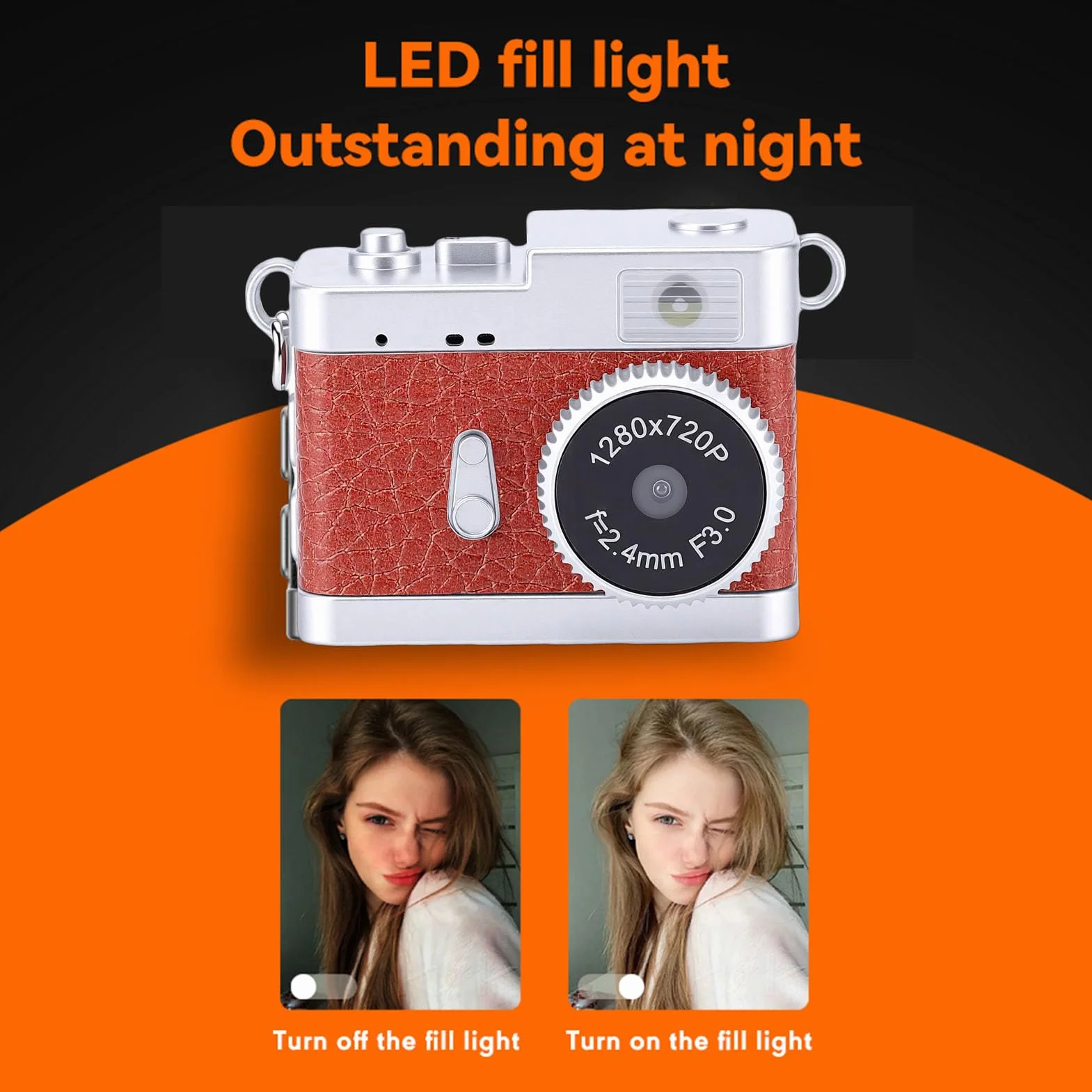 Topiky Mini Fotocamera Portachiavi, Videocamera CCD per Fotocamera Digitale retrò HD con Schermo da 0,96 Pollici Luce LED 4 Filtri, per la Registrazione di Studi di Viaggio (Marrone vintage)