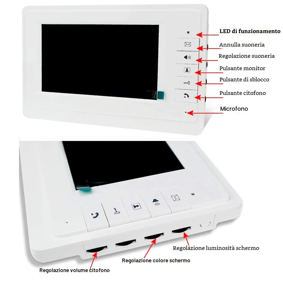 7 '' Videocitofono a colori cablato sistema di porte IR telecamera di visione notturna 480p + schermi di controllo interni per 2/3 appartamenti (3 monitor)