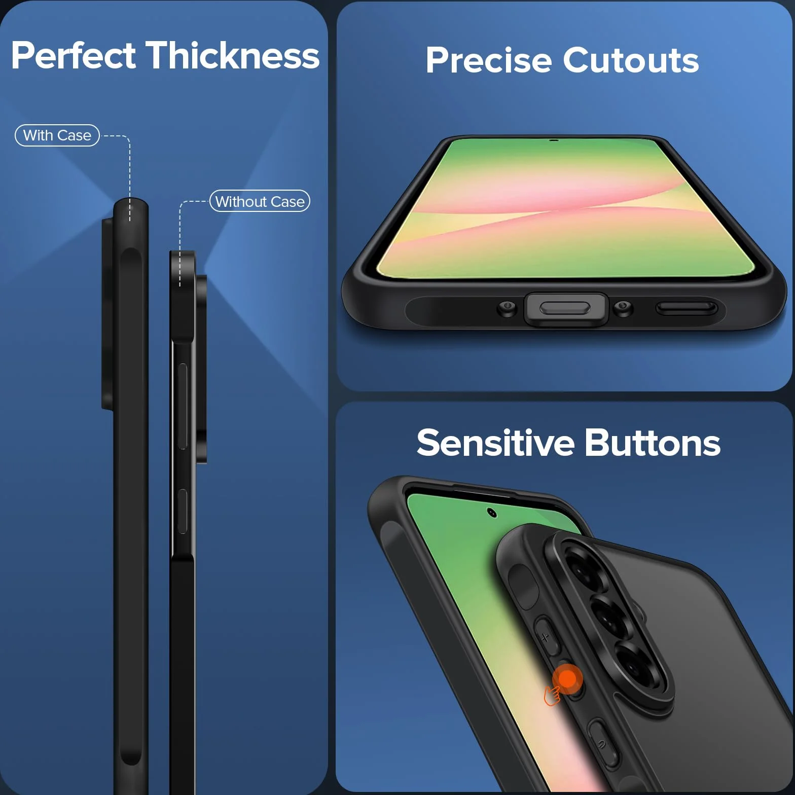 iVoler Cover Opaca per Samsung Galaxy A56 5G con 2 Pezzi Vetro Temperato, [Antiurto di Grado Militare] [Protezione Della Fotocamera] Custodia Traslucida Posteriore Sottile Anti-Impronte Case, Nero