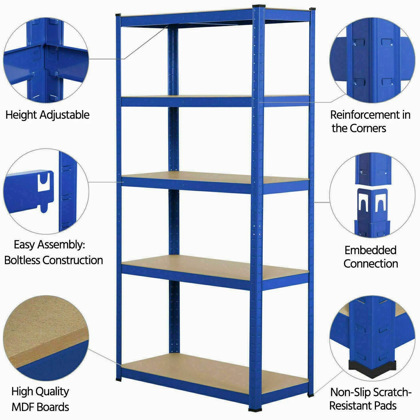 Scaffalatura per cantina con 5 ripiani regolabili, 200 x 100 x 50 cm, portata fino a 875 kg, design senza bulloni, facile da montare per garage, officina, dispensa, colore: blu