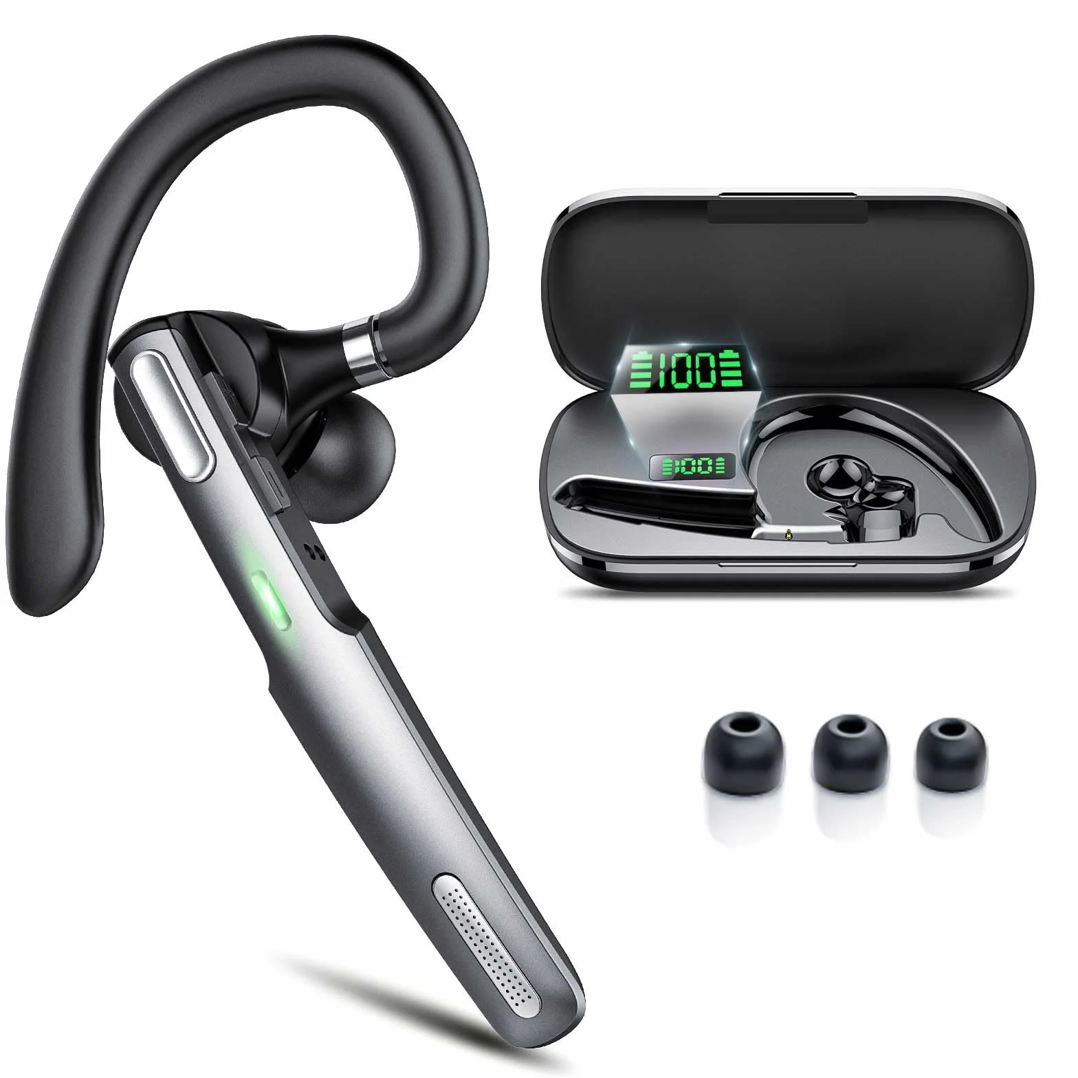 Auricolare Singolo Bluetooth V5.3, CVC Cancellazione Rumore Cuffie Wireless Bluetooth con Doppio Microfono, 100 Ore Di conversazione per Guida/Lavoro for iOS Android