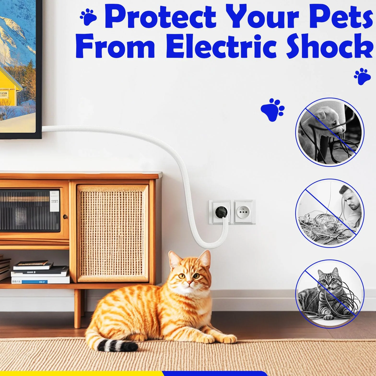 REFLYING Guaina Cavi Elettrici 3 metri-9,5mm, La Protezione Bianco per Cavi Impedisce ai Cani e ai Gatti di Masticare i Cavi, Guaina Espandibile Intrecciata per la Gestione dei Cavi con 8 Fascette