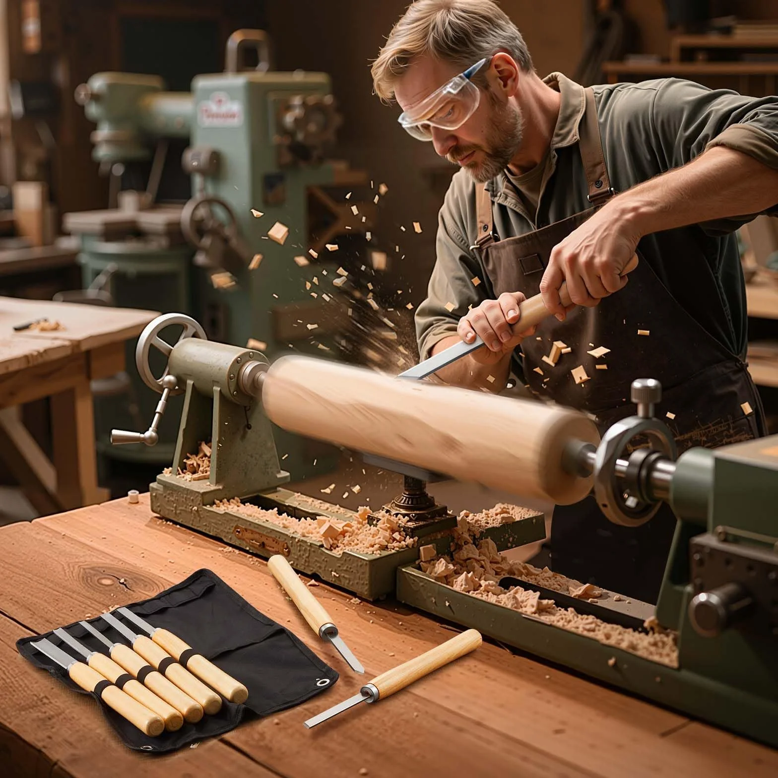 VEVOR Set di Utensili per Tornitura per Legno 8 pezzi, Set di Scalpelli per Tornio Lama in Acciaio al Carbonio, Strumenti per Tornitura Lavorazione del Legno Fai da te
