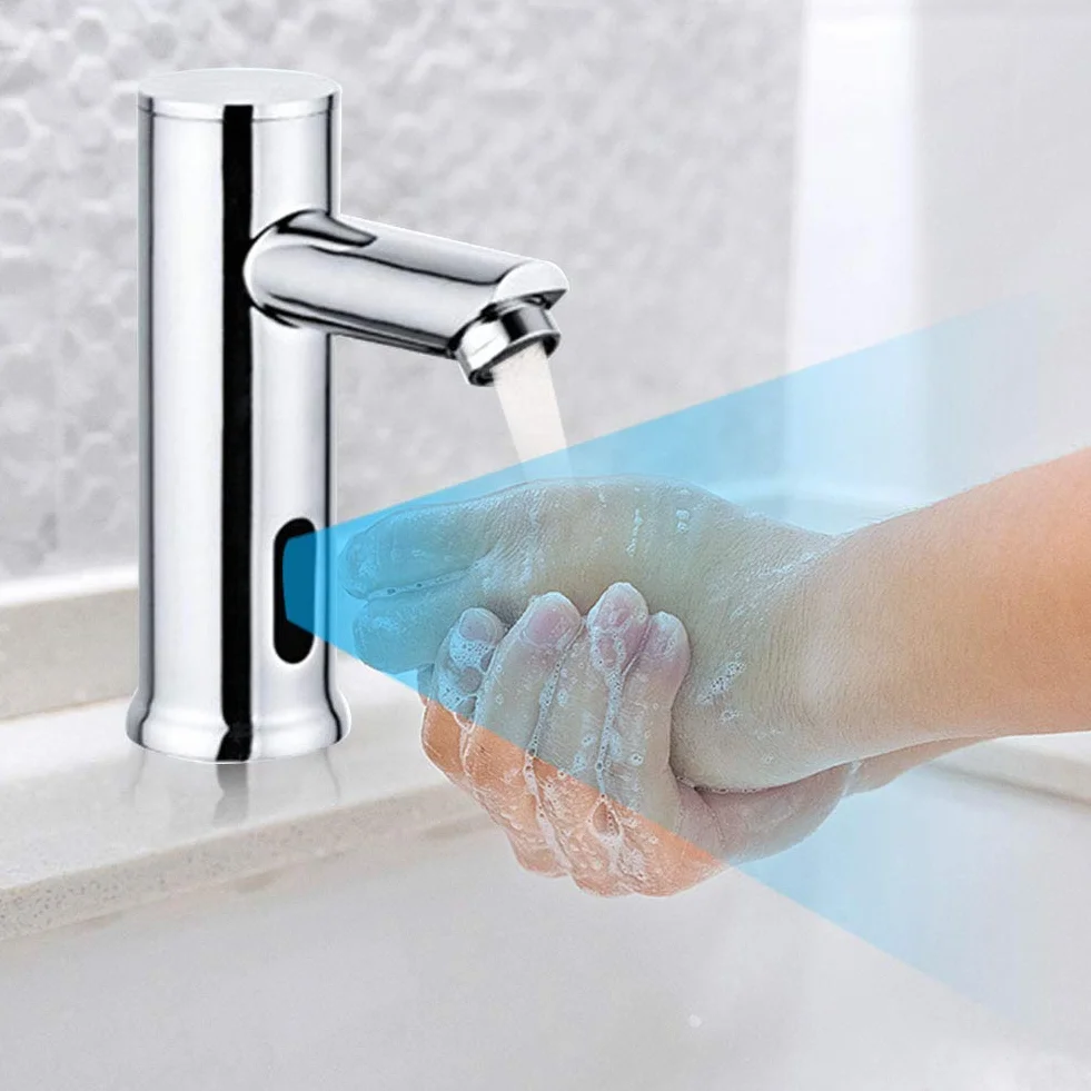Rubinetto per lavabo con sensore automatico, alimentato a batteria, acqua fredda