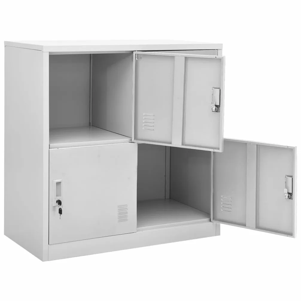 Armadietti 2 pezzi, grigio chiaro, in acciaio, 90 x 45 x 92,5 cm, con serratura, 4 scomparti, per ufficio, garage, cantina, ripostiglio, spazio e ordine