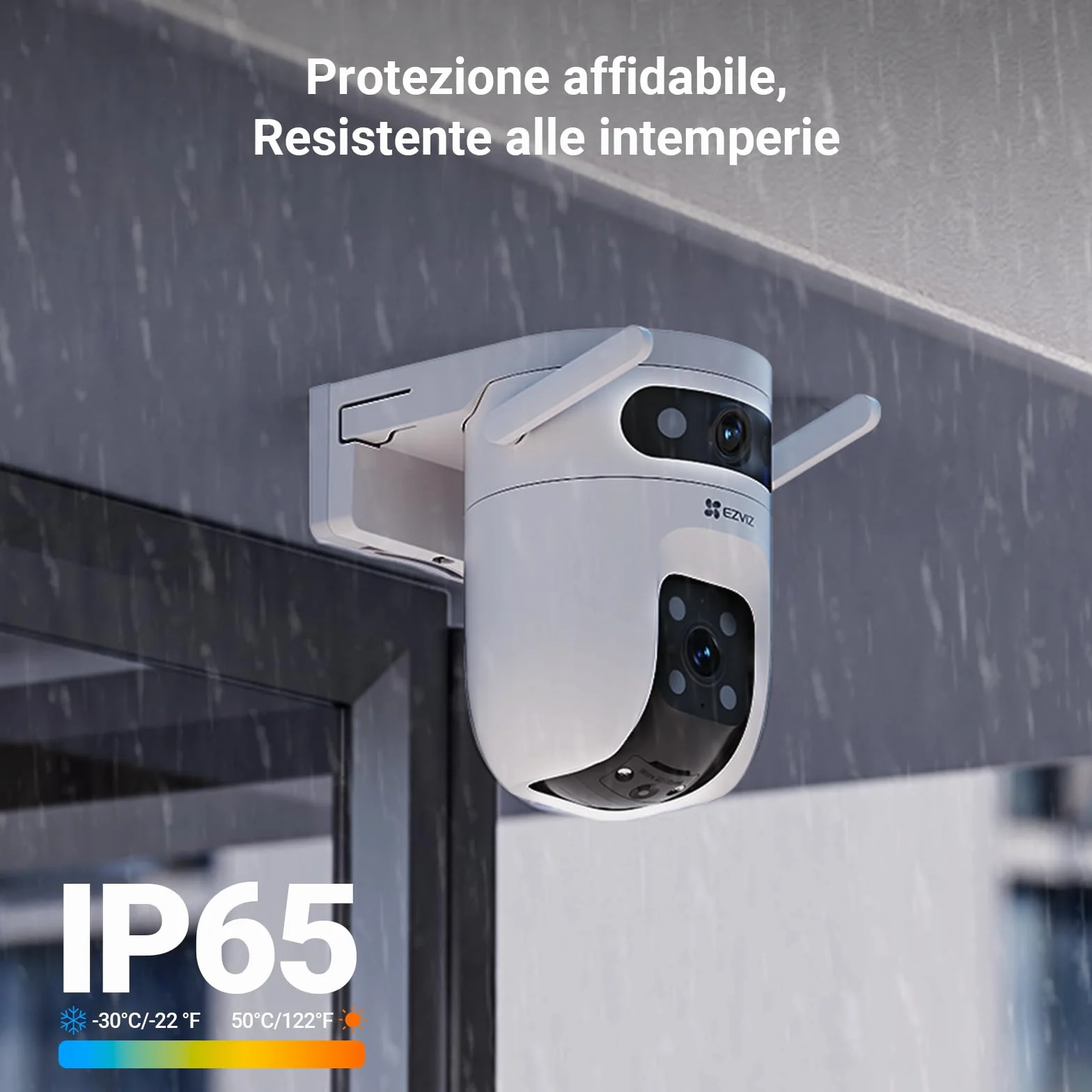 EZVIZ 10MP (5MP+5MP) Telecamera WiFi Esterno con Doppia Lente, Telecamera per Esterni a 360°, Visione Notturna a Colori, Rilevamento Persone/Veicoli, Audio Bidirezionale, Impermeabile, C9c Dual 3K