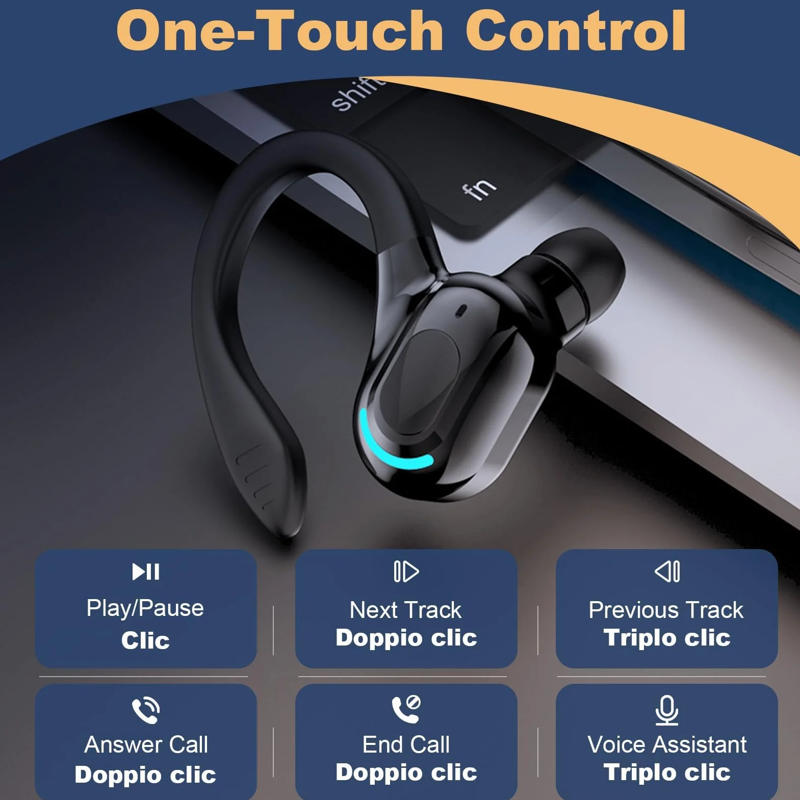 Auricolare Bluetooth V5.2 Singolo Senza Fili con Integrato Microfono Cuffie Mono Wireless Riduzione Rumore Sportivo Lungo Raggio HD Chiamata 20 Riproduzione per iPhone Android PC con Cavo di Ricarica