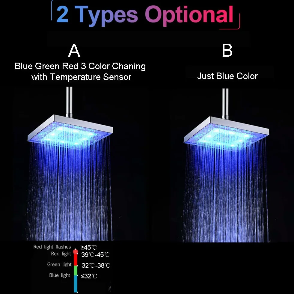 Chesoon Soffione doccia a LED Soffione Doccia a pioggia a risparmio idrico Quadrato ABS cromato facile da installare per il bagno (blu)