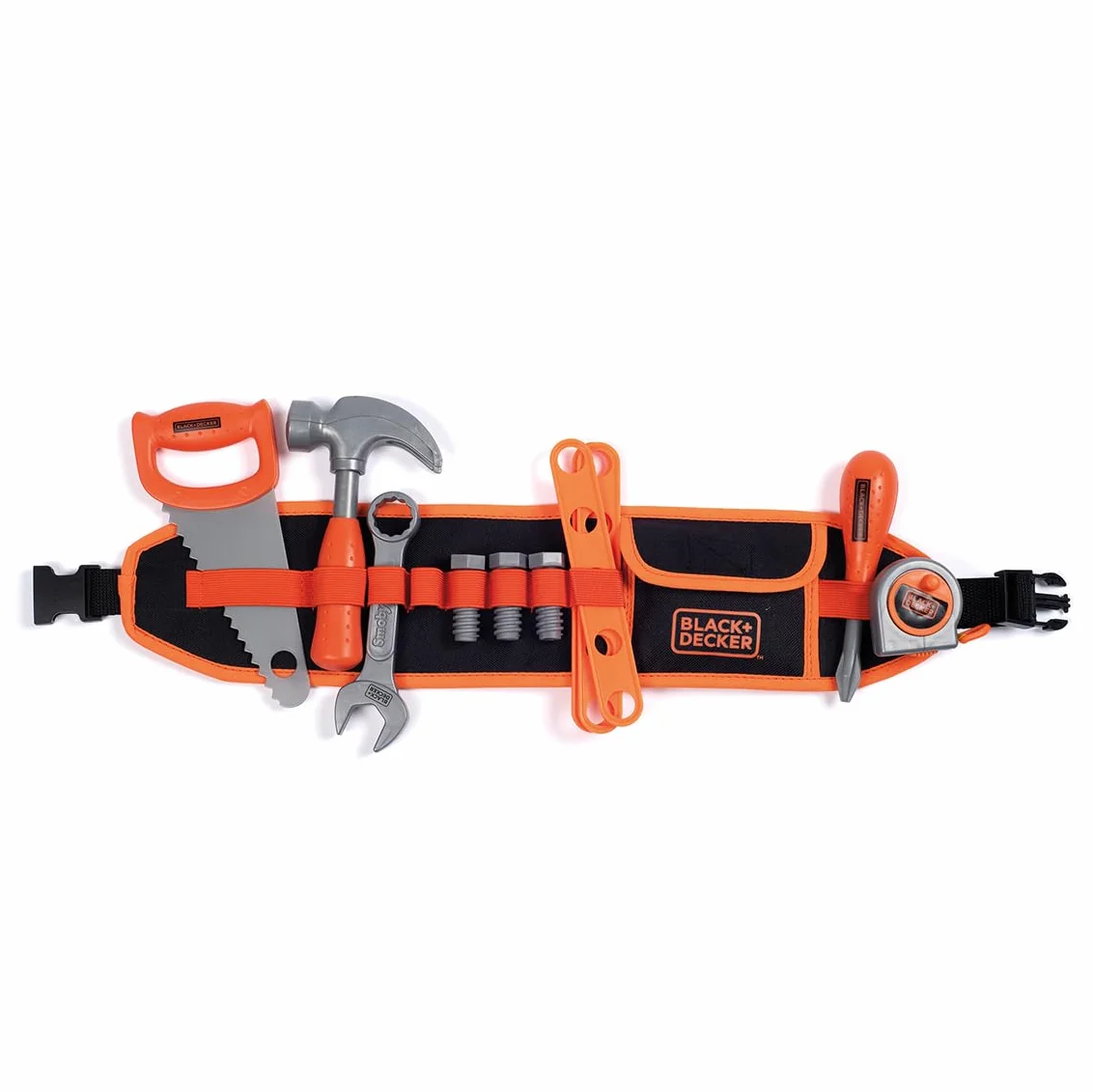 Smoby - Black+Decker - Cintura portautensili - Cinghia regolabile - 14 accessori - Sega, cacciavite, chiave combinata, metro a nastro, viti, righelli, dadi - Dai 3 anni