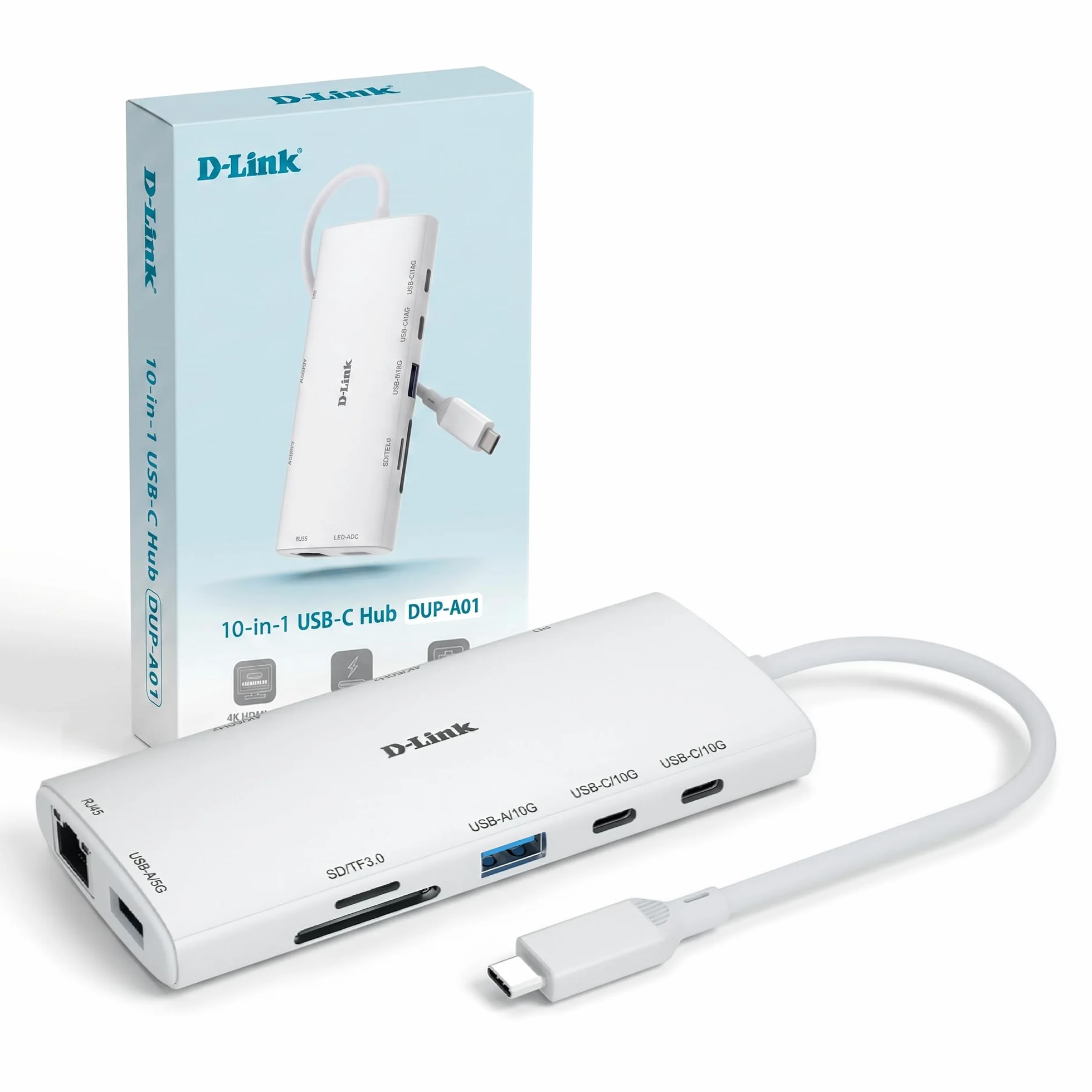 D-Link DUP-A01 Hub USB-C 10-in-1, 2x HDMI 4K@60Hz, USB 3.1/3.0, Power Delivery 100W, Lettori SD/microSD, Ethernet Gigabit – Docking Station per MacBook, PC Windows, Android