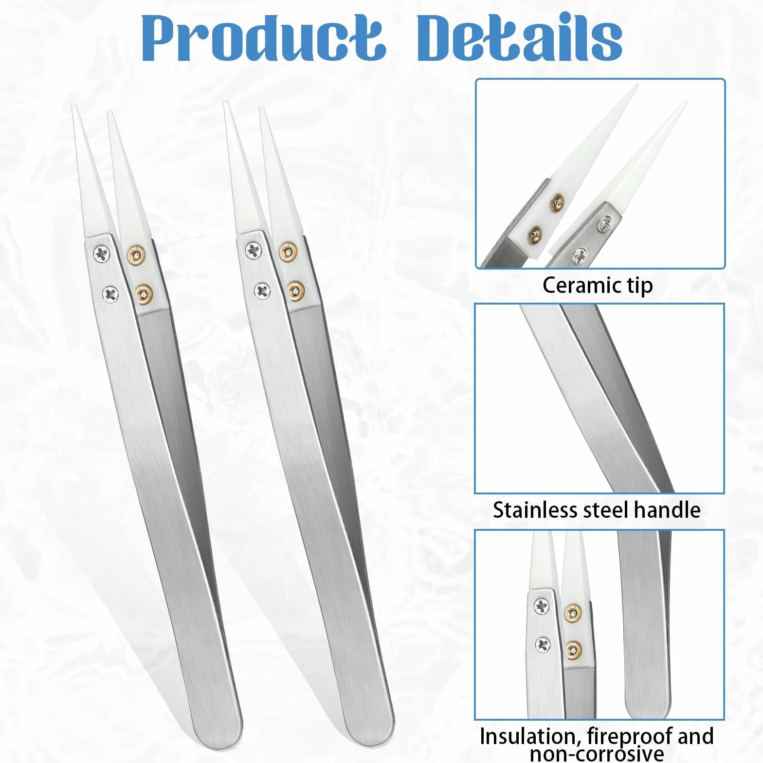 Pinzette in ceramica e acciaio inox, antistatiche, non conduttive, resistenti alle alte temperature, a punta fine per elettronica