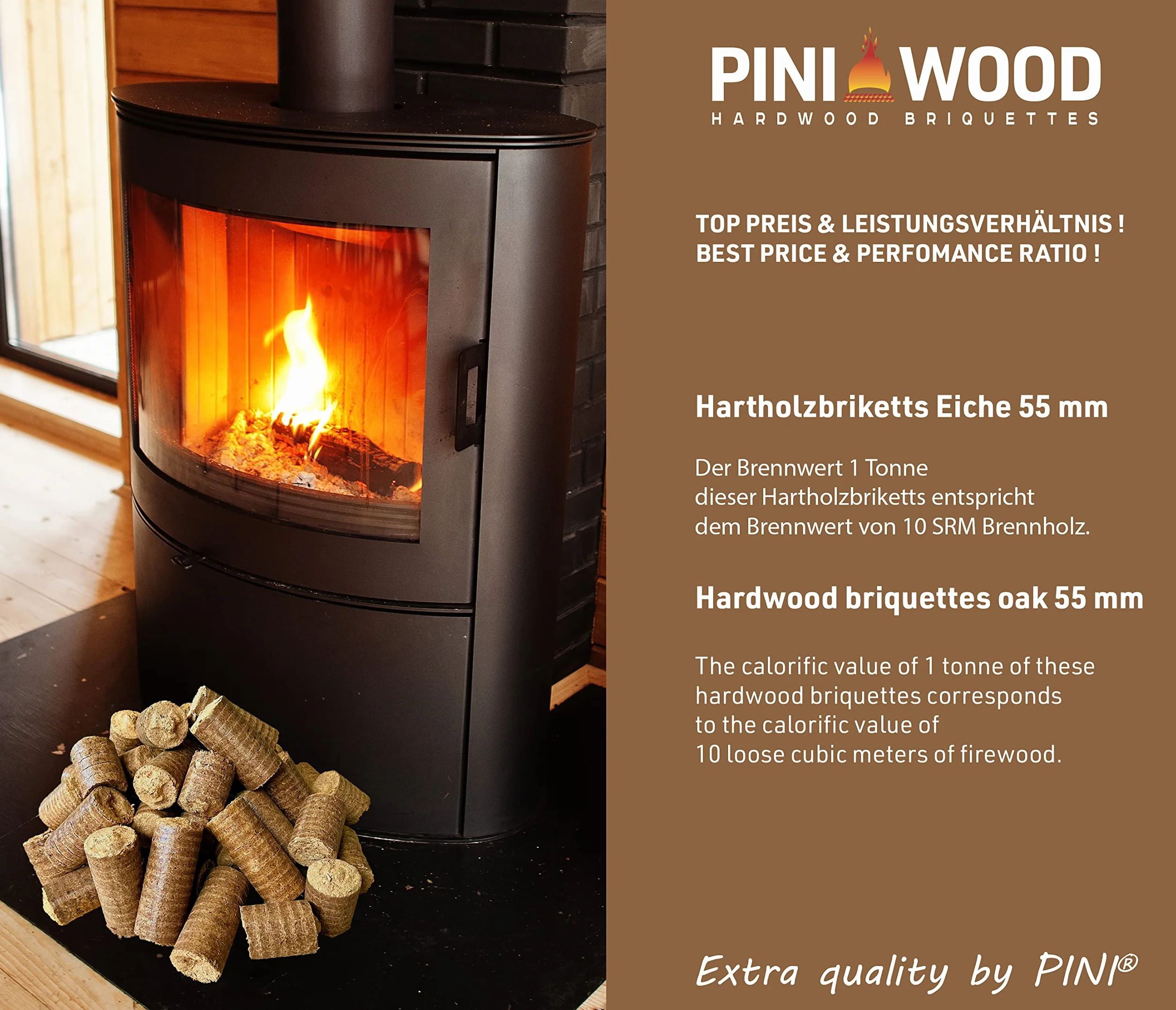 PINI Bricchetti legno rovere 15 kg alto potere calorifico caminetti stufe