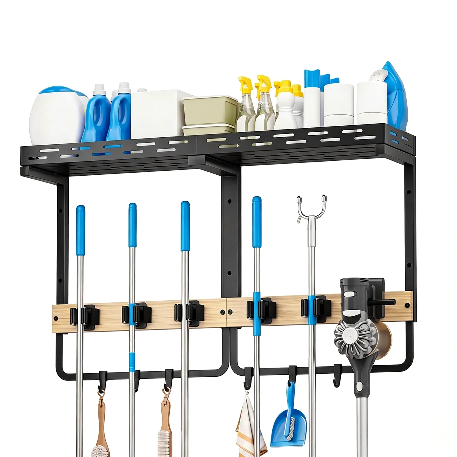 Supporto da parete per scope, supporto da parete, organizer da appendere per la pulizia, per casa, terrazza, garage e balcone