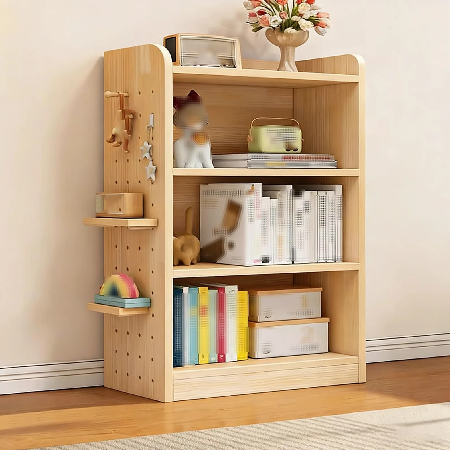 Scaffalatura Legno Scafali Ripostiglio Pannelli Laterali Forati con Pannello Posteriore Bordi Arrotondati Adatto per Uffici, Camere da Letto e Lavanderie Scaffale in Legno(80 * 30 * 120cm)