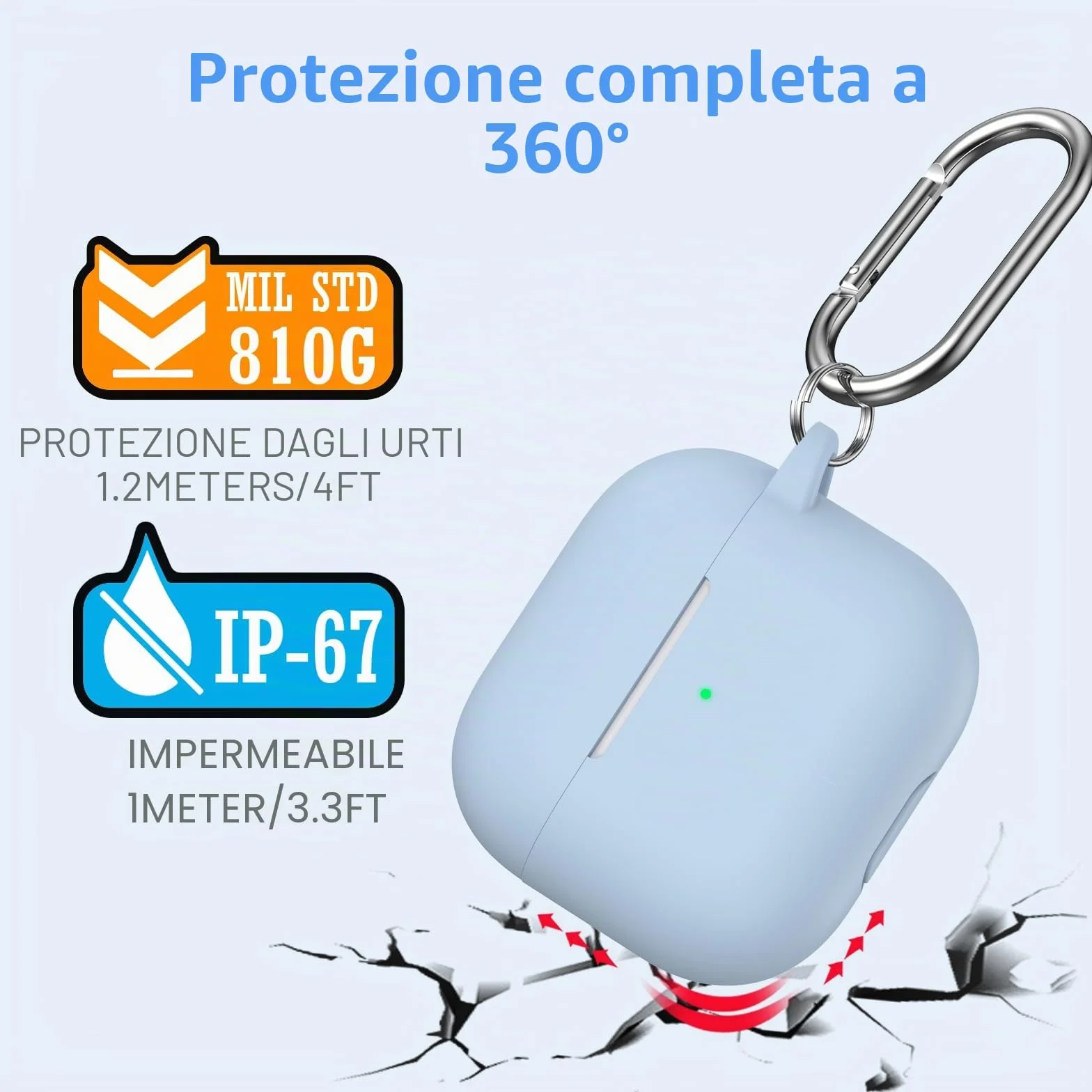 Custodia per Airpods 3a generazione 2021,Custodia protettiva in morbido silicone per Airpods 3 con LED visibile sulla parte anteriore,con kit di pulizia,Azzurro cielo