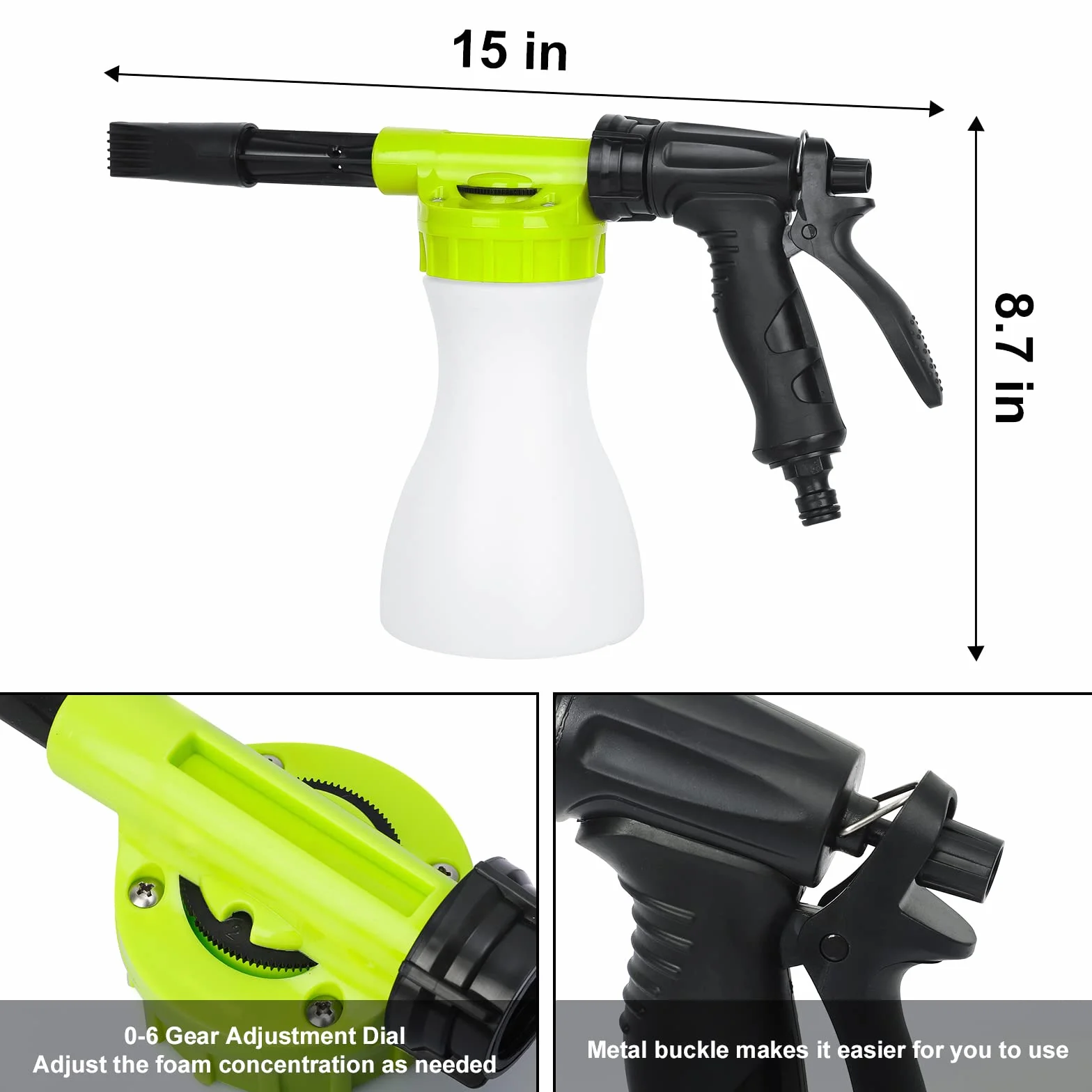 GALAXYER Pistola per Schiuma Da Neve Regolabile Da 900 ml, Lancia Schiuma Ollegamento Rapido Al Tubo Da Giardino, Attrezzi per Lavare Auto, Irrigare Case e Giardini