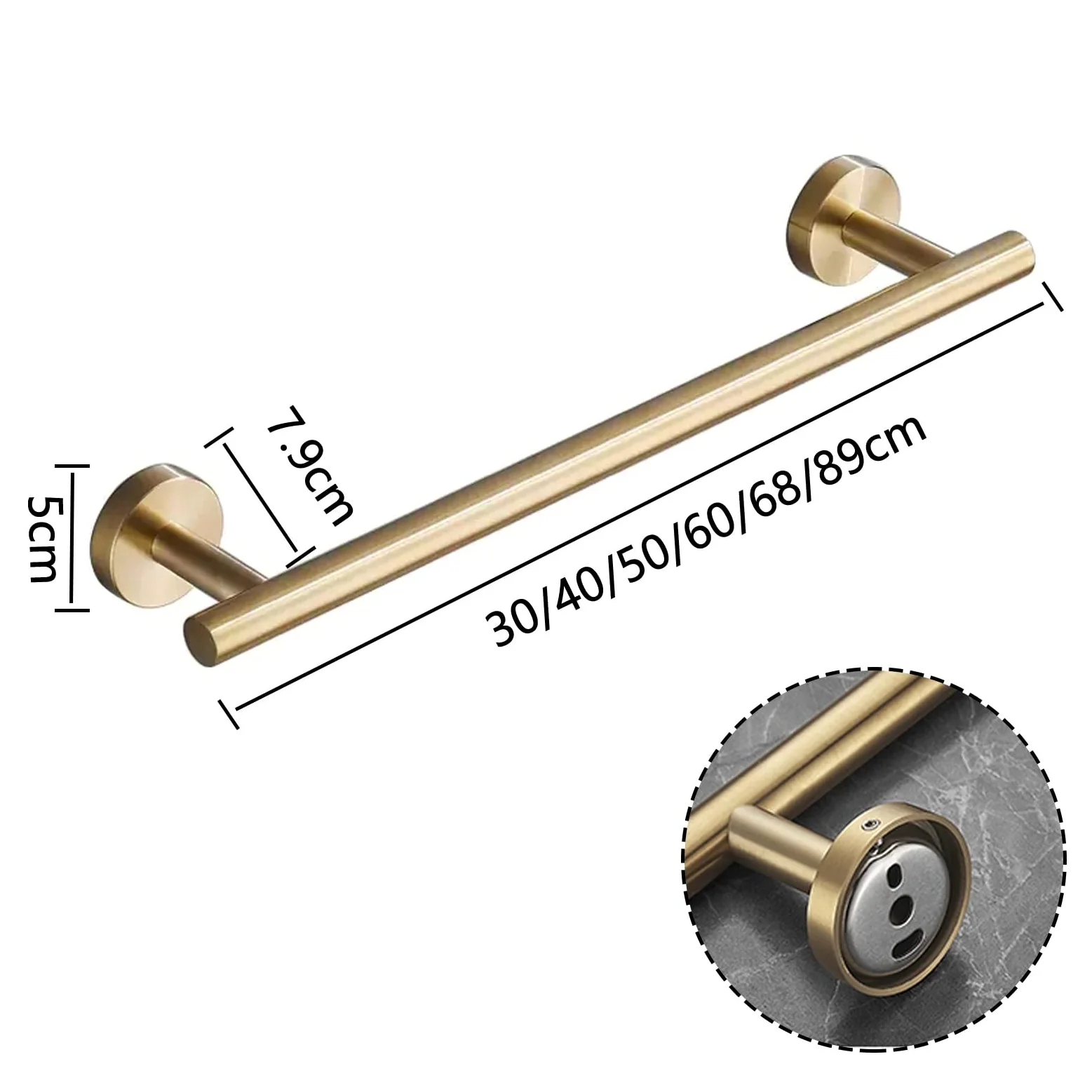 Portasciugamani Singolo, Portasciugamani Rotondo in Acciaio Inossidabile SUS 304, Portasciugamani A Parete, Portasciugamani Dorato per Cucina Bagno, 30cm-89cm Opzionale (Dimensioni : 50cm)