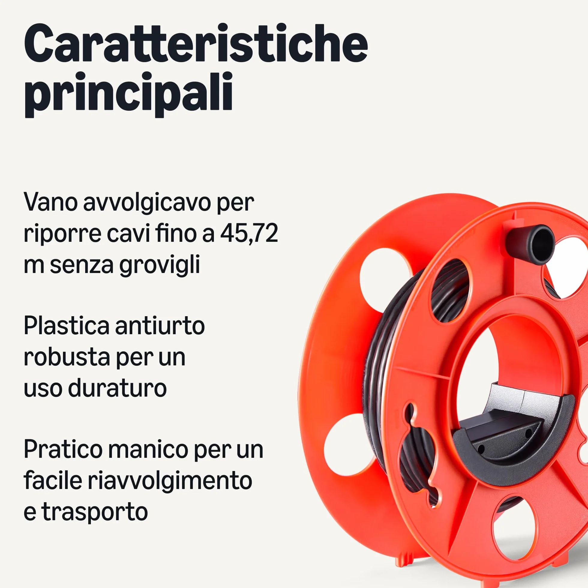 Amazon Basics Avvolgicavo Per Cavi Elettrici, Luci Natalizie, Tubi Flessibili e Corde, Fino a 45m di Lunghezza, Arancione