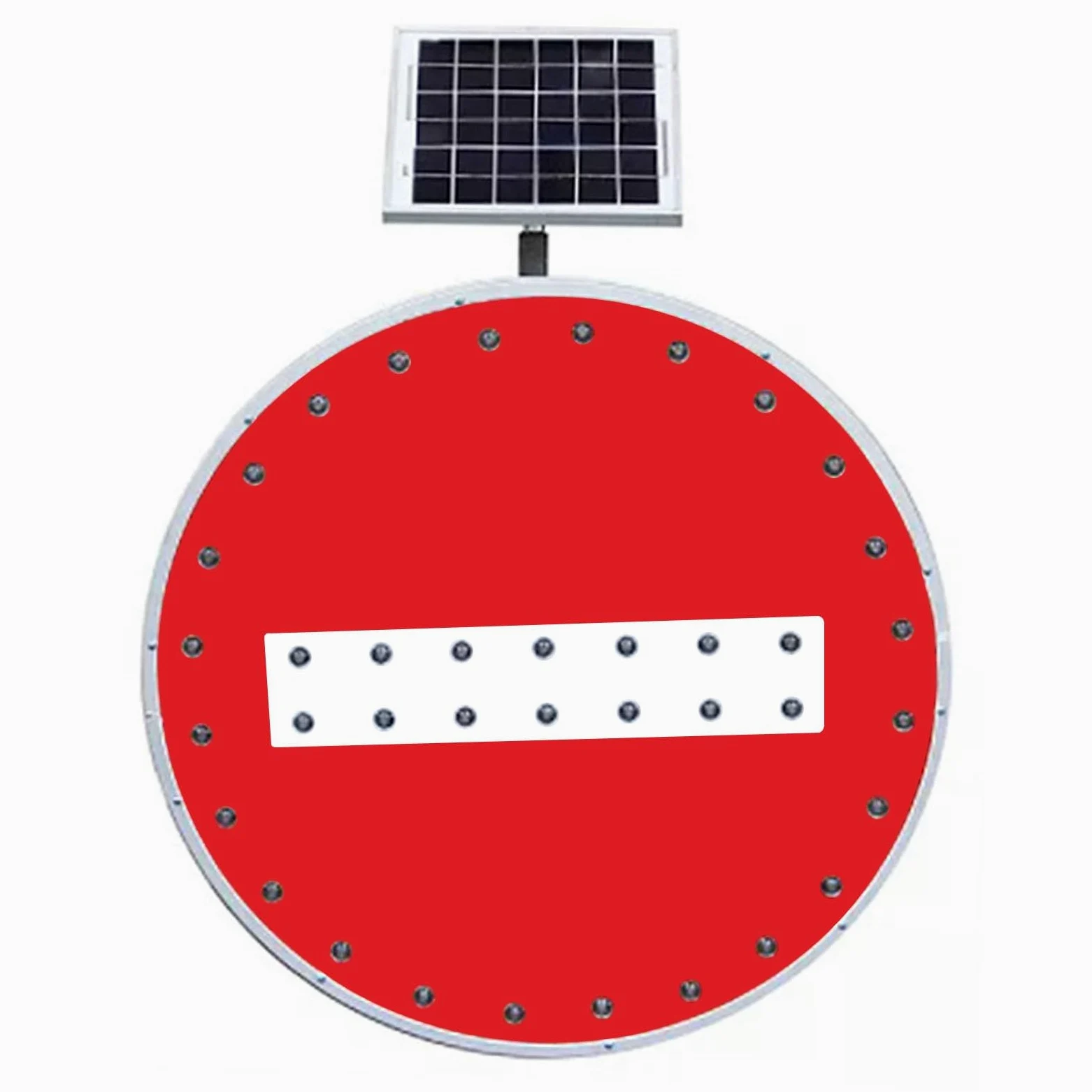 Segnale stradale solare "No Entry"-Illuminazione a LED Segnale di sicurezza con pellicola riflettente rotonda in alluminio Segnale "No Entry" per area chiusa(60cm/23.6in)