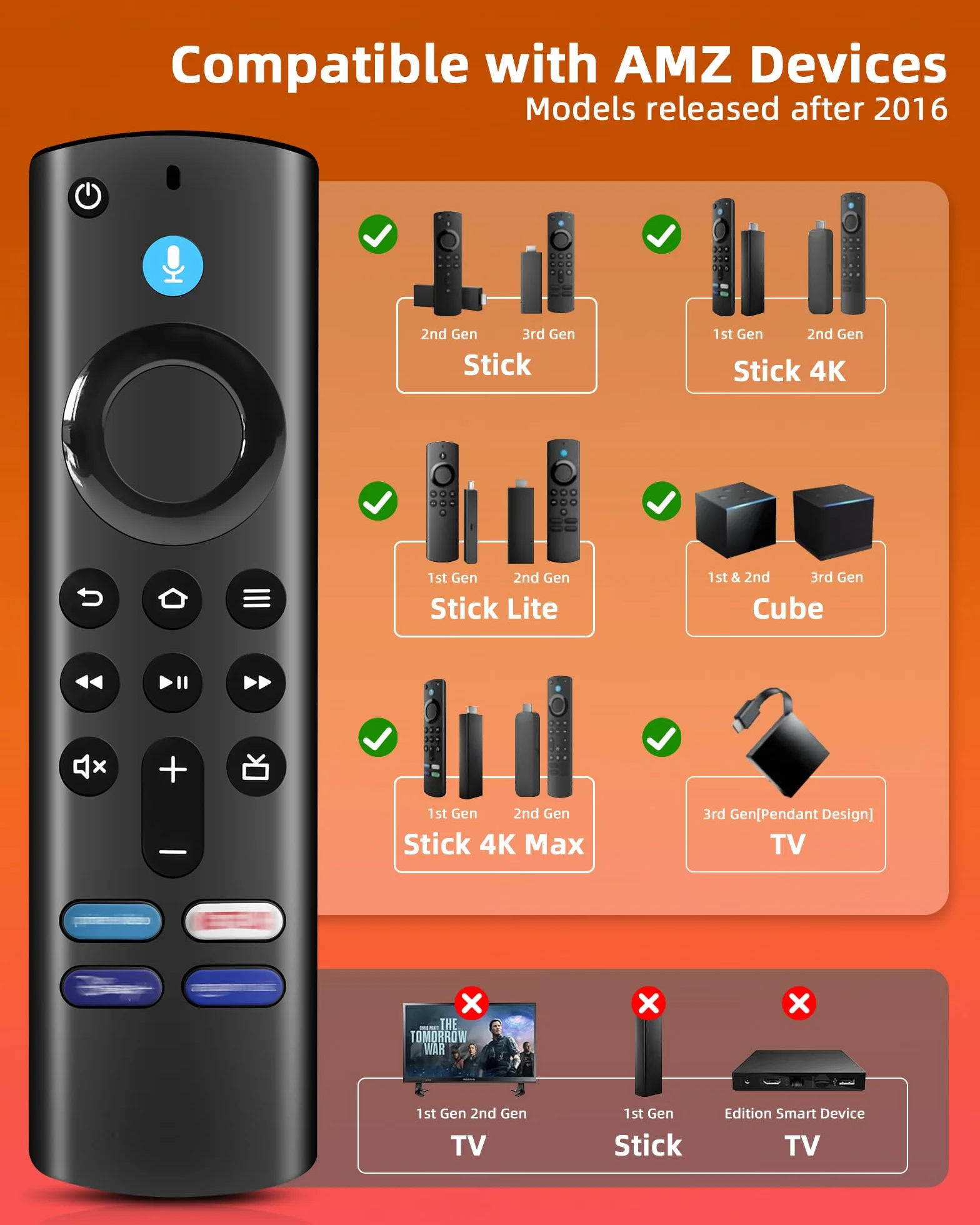 Telecomando Vocale Sostitutivo 3RD Gen per AMZ Smart TVs-St1ck 2nd Gen & 3rd Gen)/Lite,4K,4K Max,Per AMZ Smart TV Cube (2nd Gen & 3rd Gen) TVs