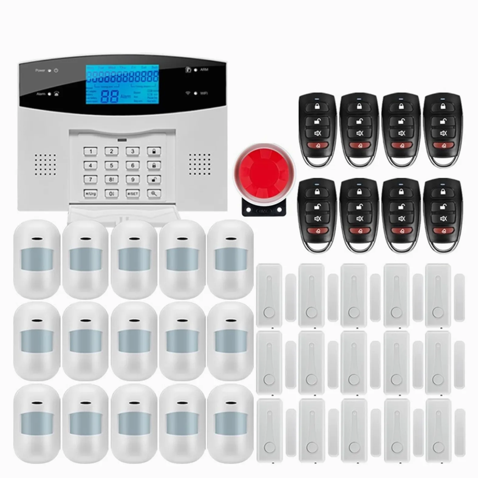 Kit Allarme Casa, Wireless Tuya APP SIM GSM Home Burglar Security LCD Touch Keyboard WIFI GSM Alarm System Sensor kit Russian,Spanish Voice