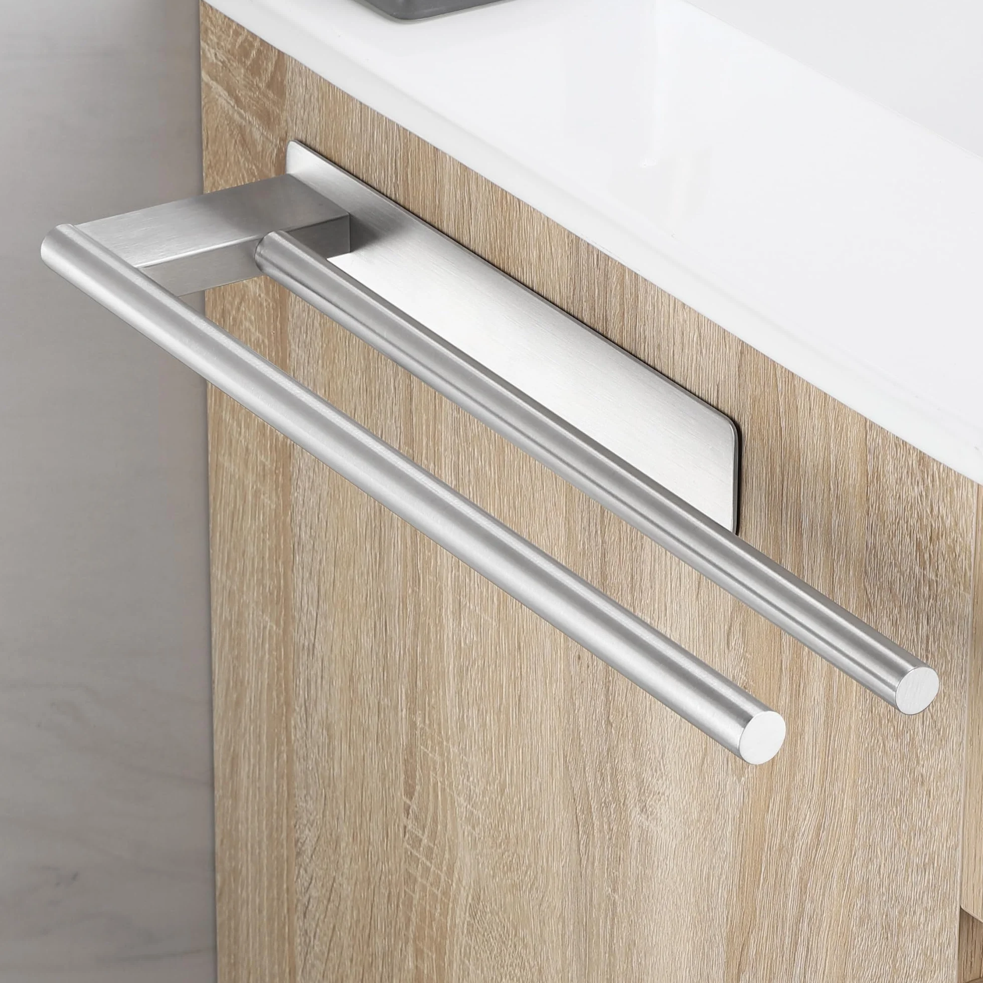 Porta Asciugamani Bagno Adesivo Doppio in Acciaio Inox Argento