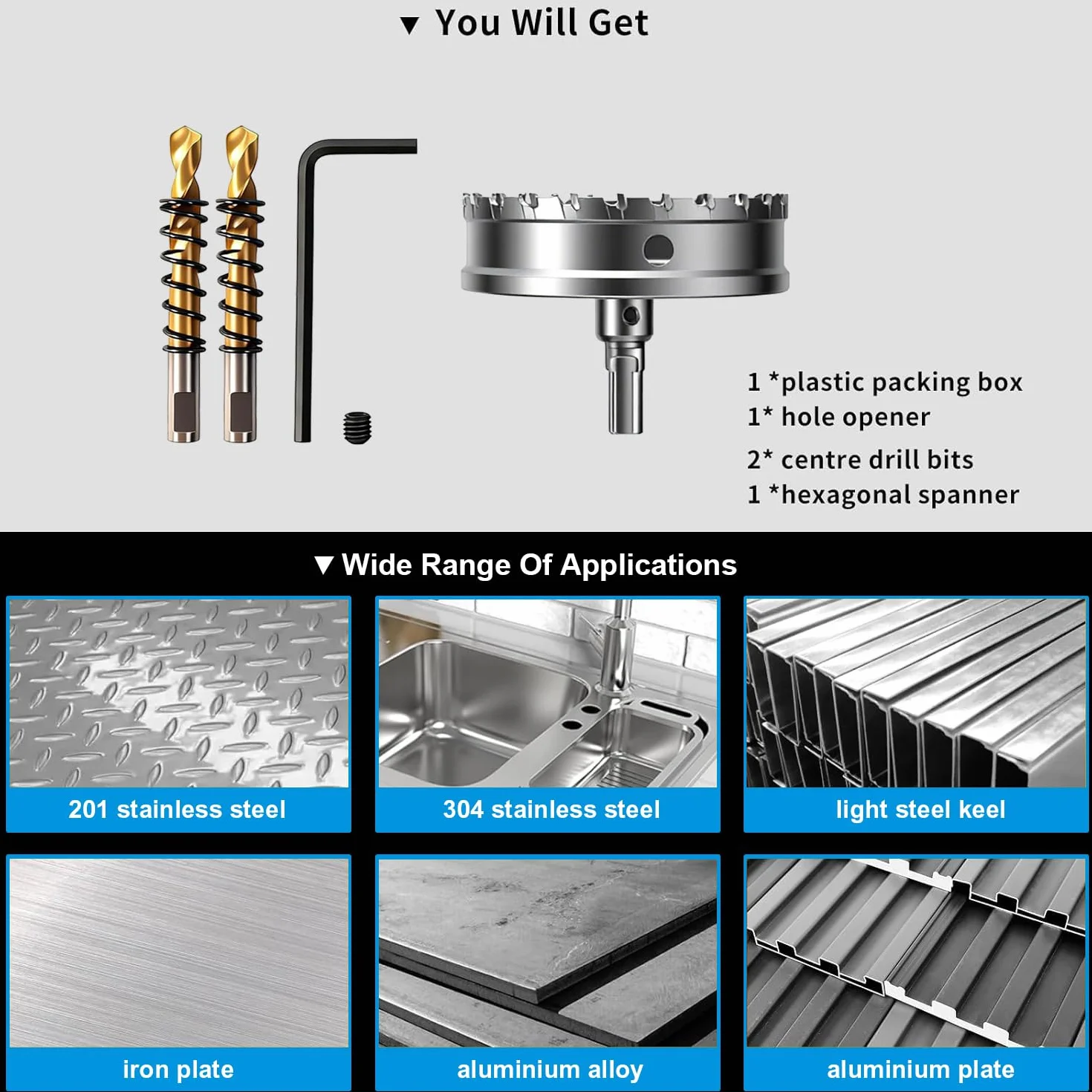 Trapano a Corona 80mm Carburo di Tungsteno TCT 3 Taglienti per Acciaio Inox Metallo