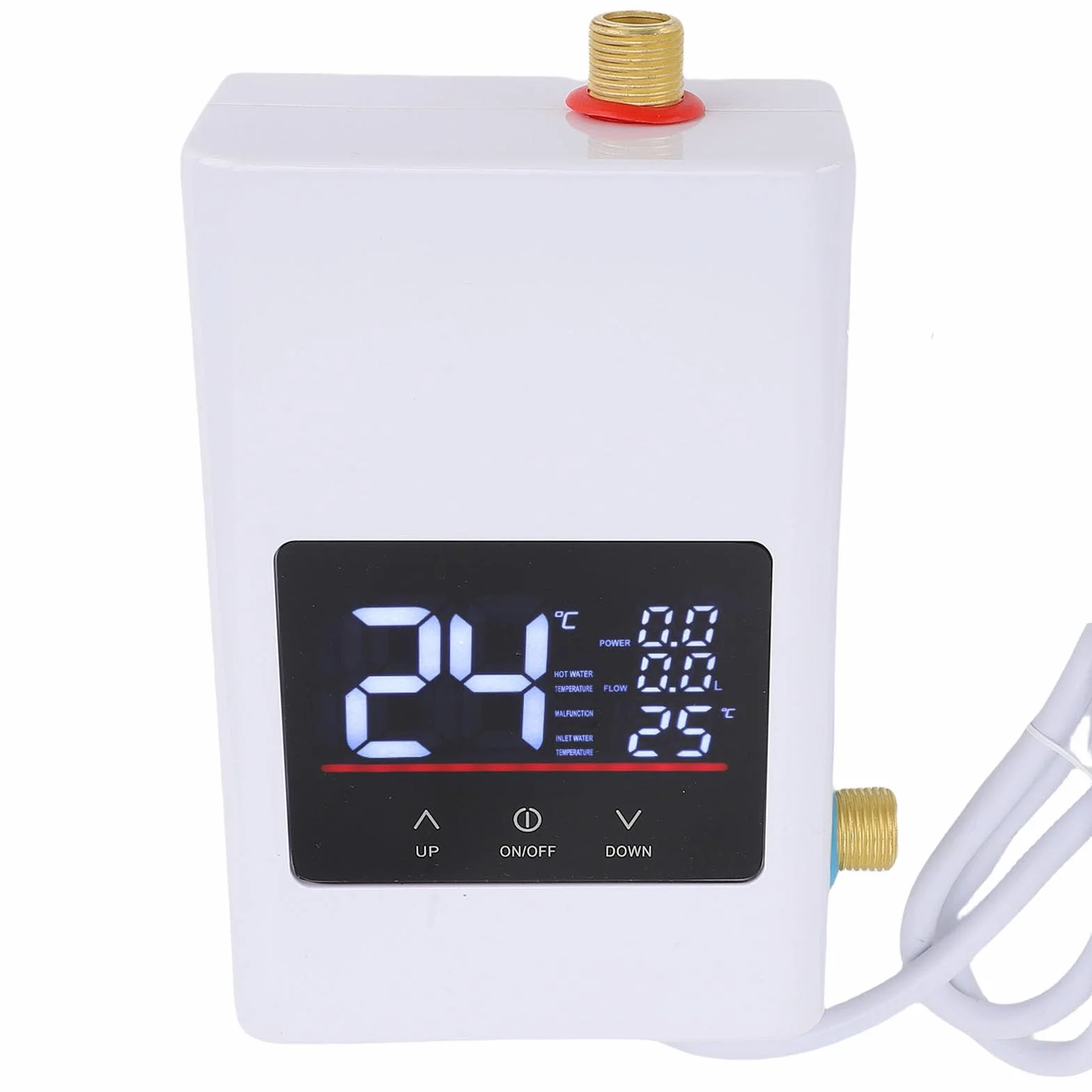Aramox Scaldabagno Elettrico Senza Serbatoio, Istantaneo con Display | Costruzione in Acciaio Inossidabile e Ottone, Montaggio a Parete Sottolavello, per Cucina, Bagno, Appartamento e , con
