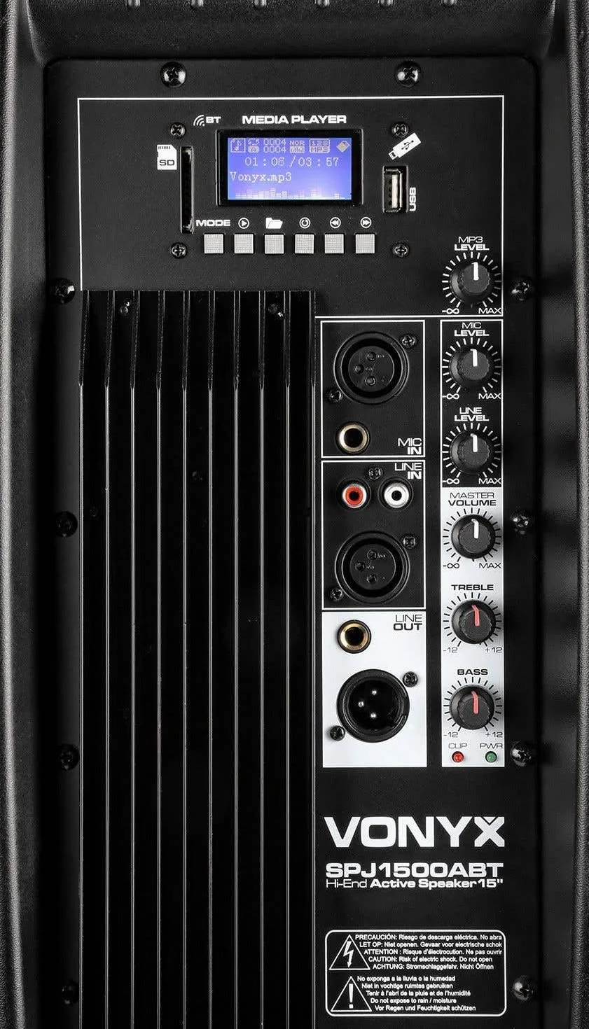VONYX SPJ-1500ABT - Altoparlante attivo da 800 Watt con Bluetooth, altoparlante amplificato, audio professionale, alloggiamento in ABS solido, altoparlante mobile, woofer da 15 pollici, ingresso linea