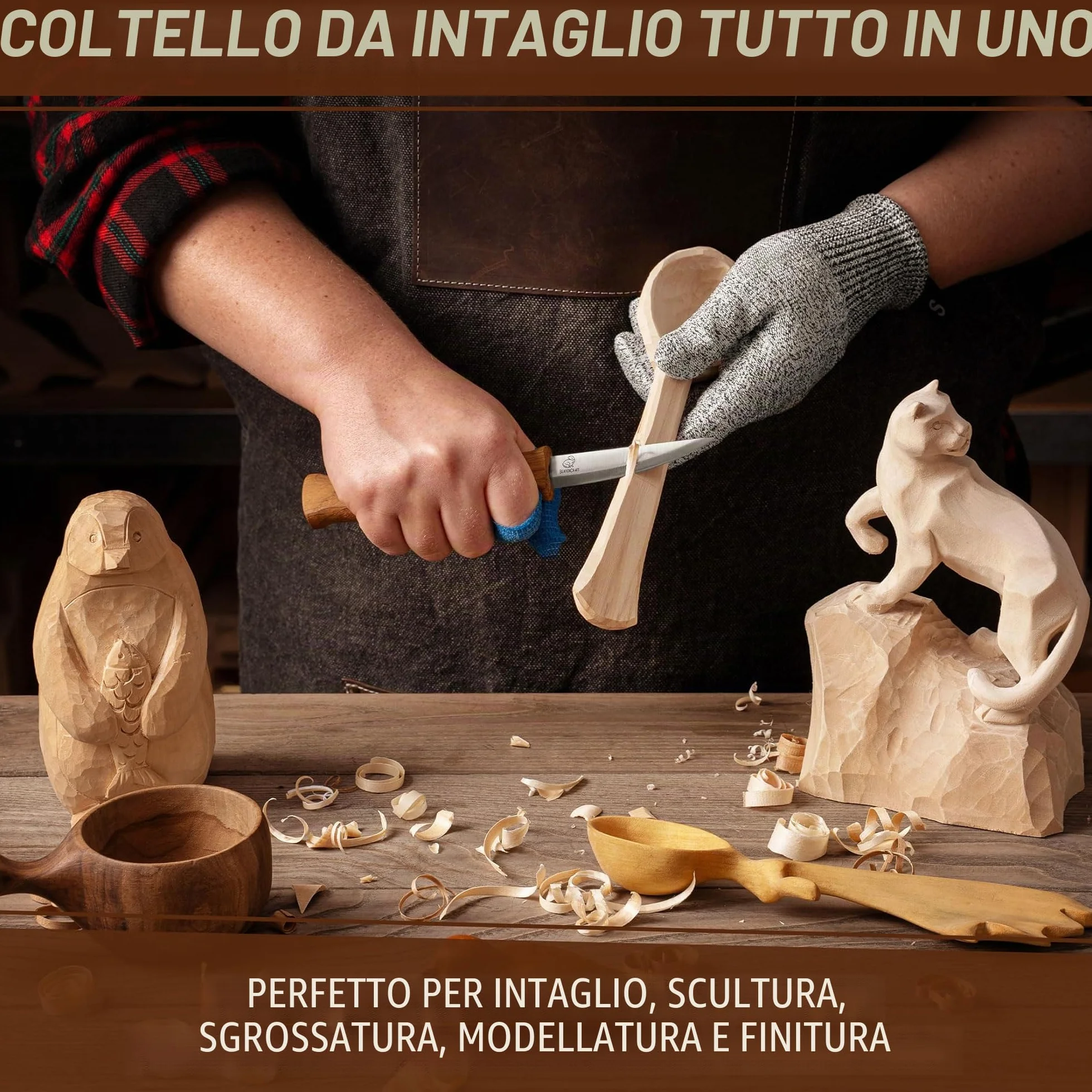 BeaverCraft C4 Coltello per Intaglio del Legno Sloyd per Sgrossatura