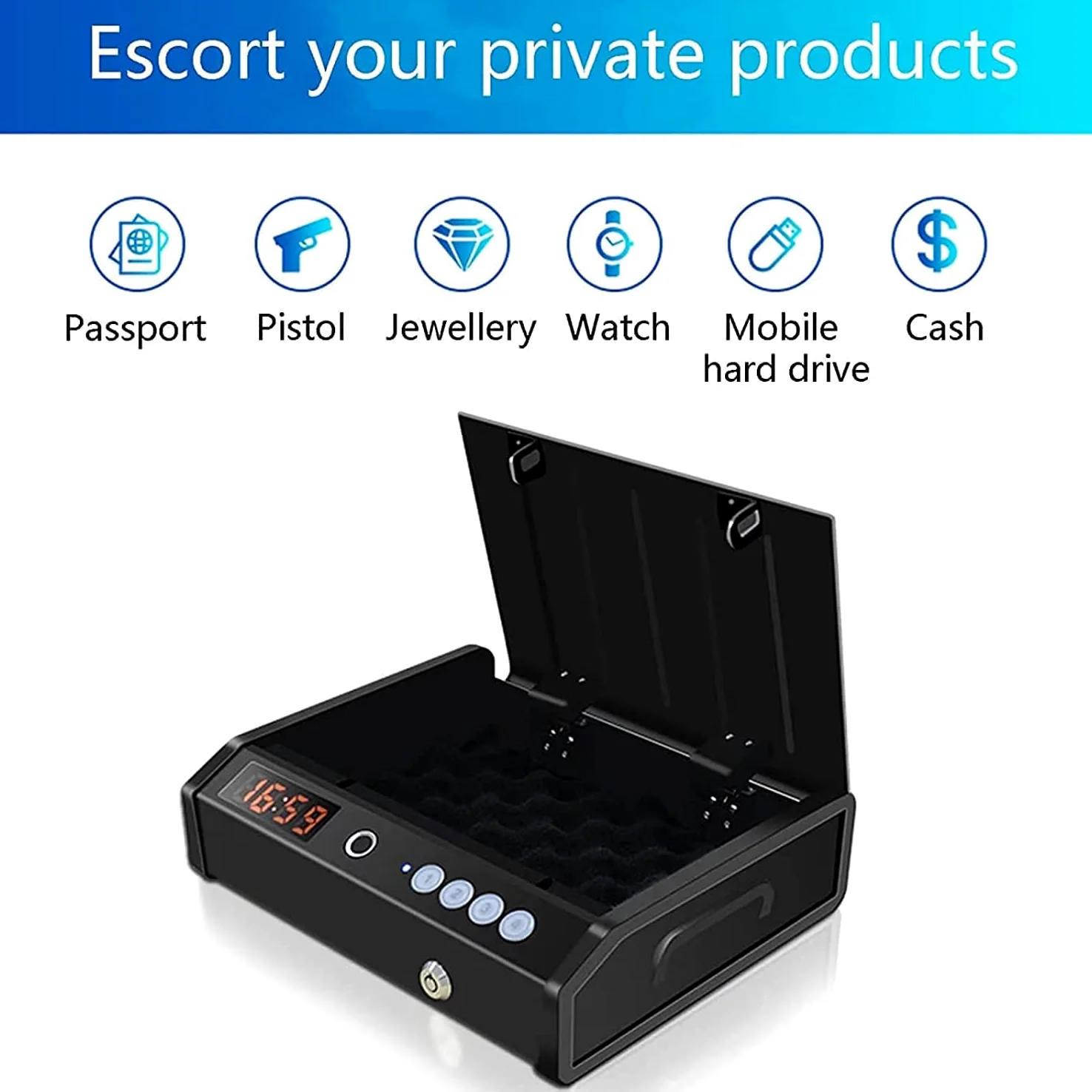 Smart Pistol Safe Cassaforte Portatile per Pistola con Impronta Digitale biometrica, Blocco Tastiera e Chiavi, per Denaro/Pistola/Pistola/Contanti/Gioielli cassaforte, Uso casa, Auto e uffici