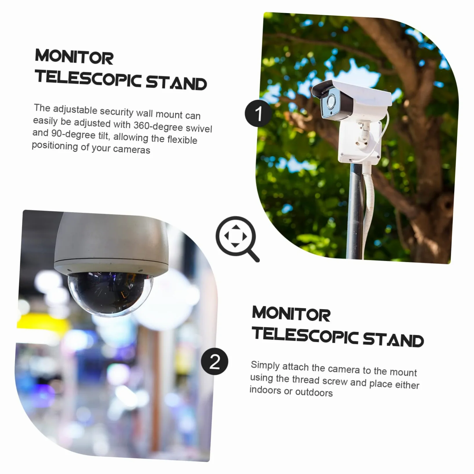SHINEOFI Staffa Telescopica per Telecamera Sorveglianza in Lega Alluminio Posizionamento Flessibile 30-60 Cm