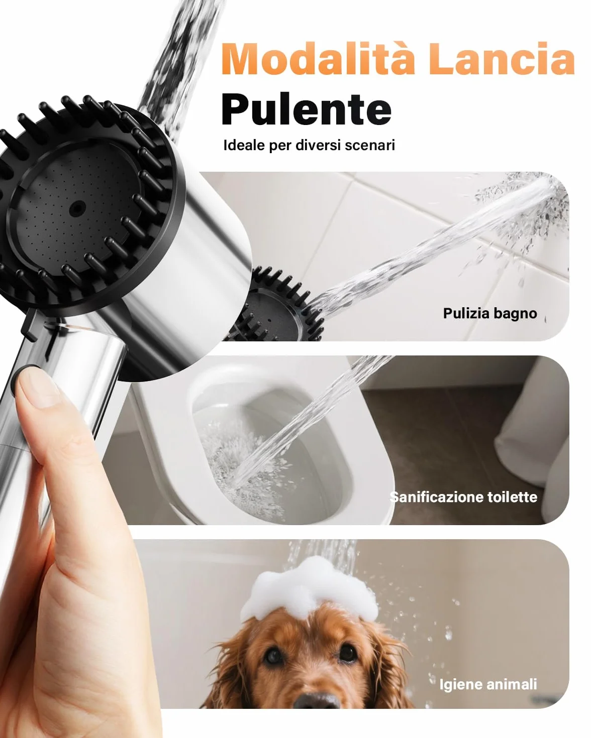 Cobbe Soffione doccia con filtro, soffione doccia ad alta pressione con filtro a 20 fasi, 5 modalità di spruzzo, potente lavaggio integrato per rimuovere il cloro, allevia il prurito cutaneo (Cromo)