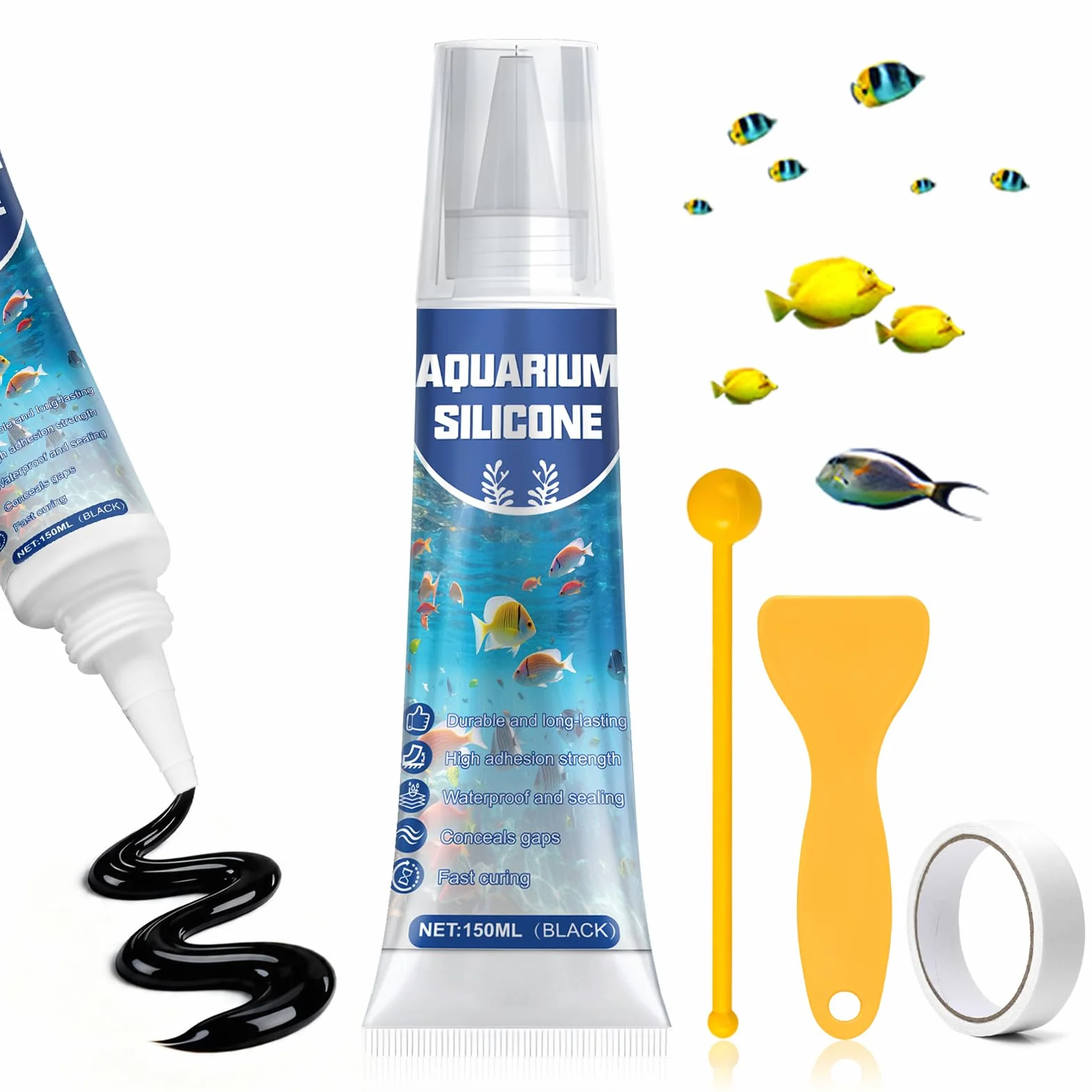 ALLONY Silicone Nero per Acquario 150ML Impermeabile Colla Vetro