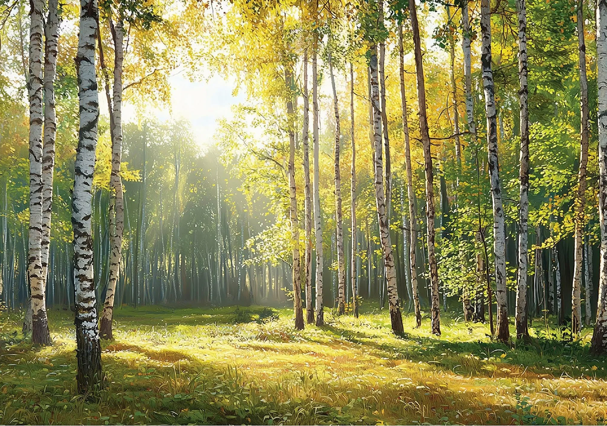 WallArena - Carta da parati fotografica - Foresta di betulle 400x280 cm - Murale fotografico - Per soggiorno e camera da letto - Effetto 3D - con Colla - Paesaggio della foresta | carta da parati in tessuto non tessuto, rivestimento murale, carta da parat