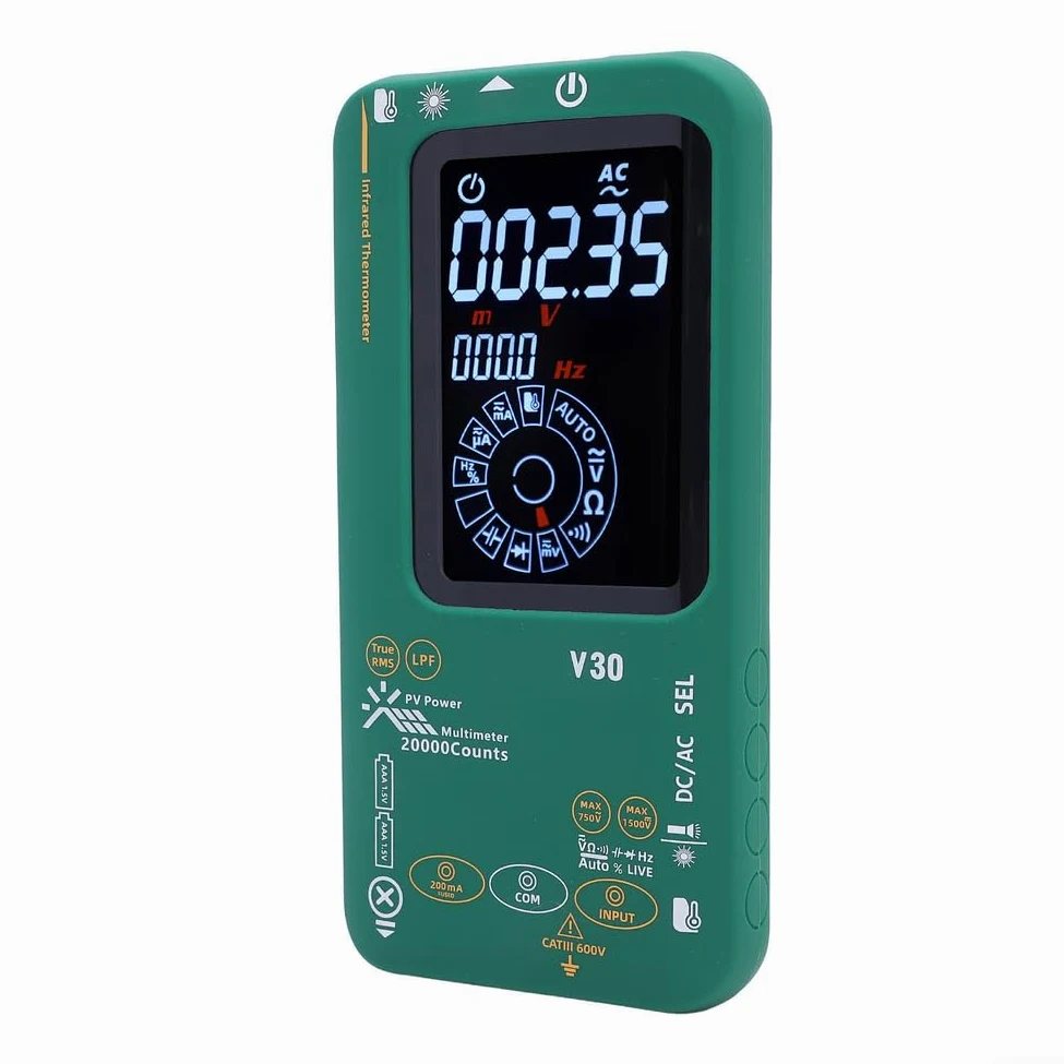 V30 Multimetro digitale con termometro a infrarossi 20000 conteggi gamma automatica doppia potenza per test pannello solare fotovoltaico verde