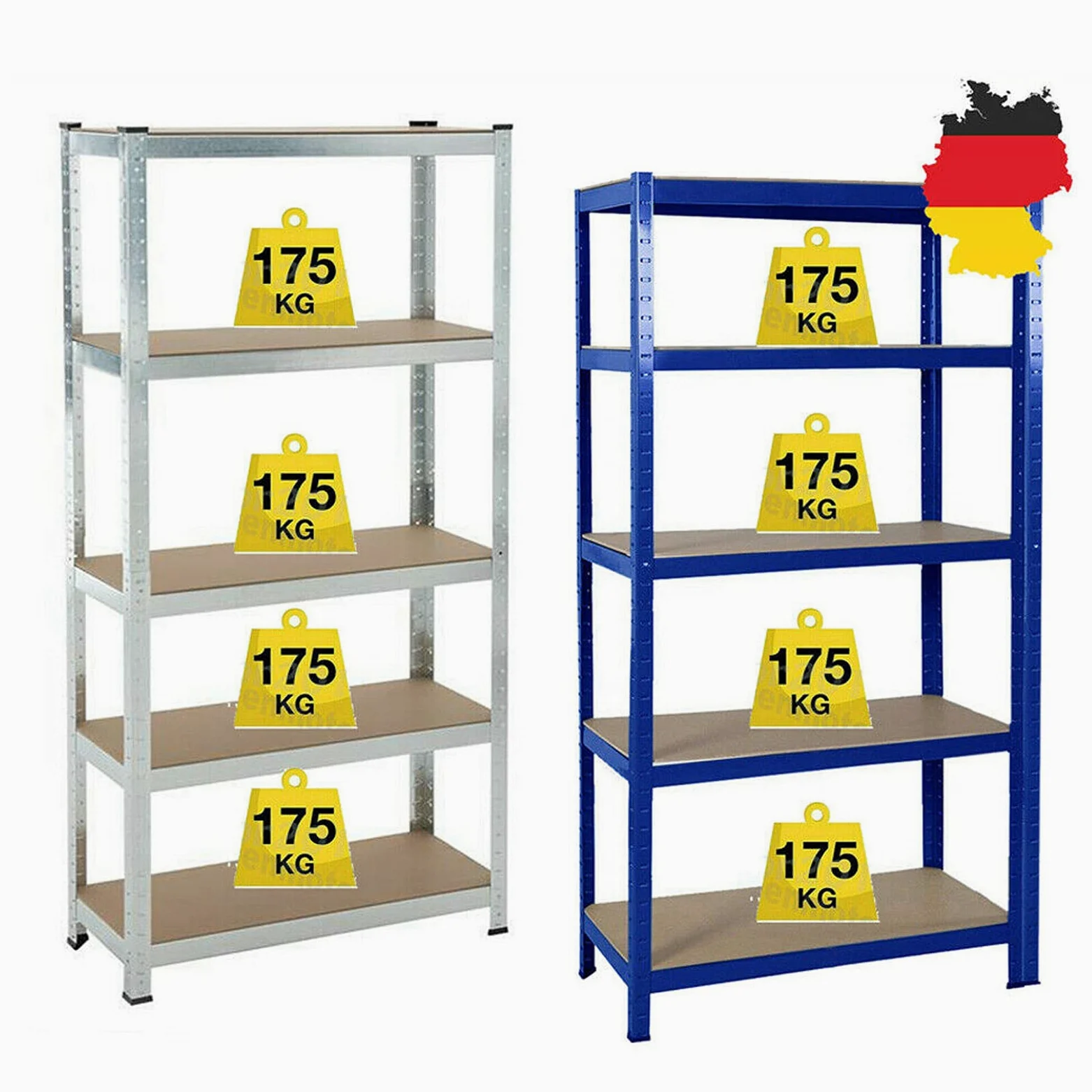 Scaffalatura a 5 ripiani in MDF, 200 x 100 x 50 cm, in metallo con 5 ripiani regolabili, portata fino a 875 kg, design senza bulloni, facile da montare per garage, officina, dispensa, blu