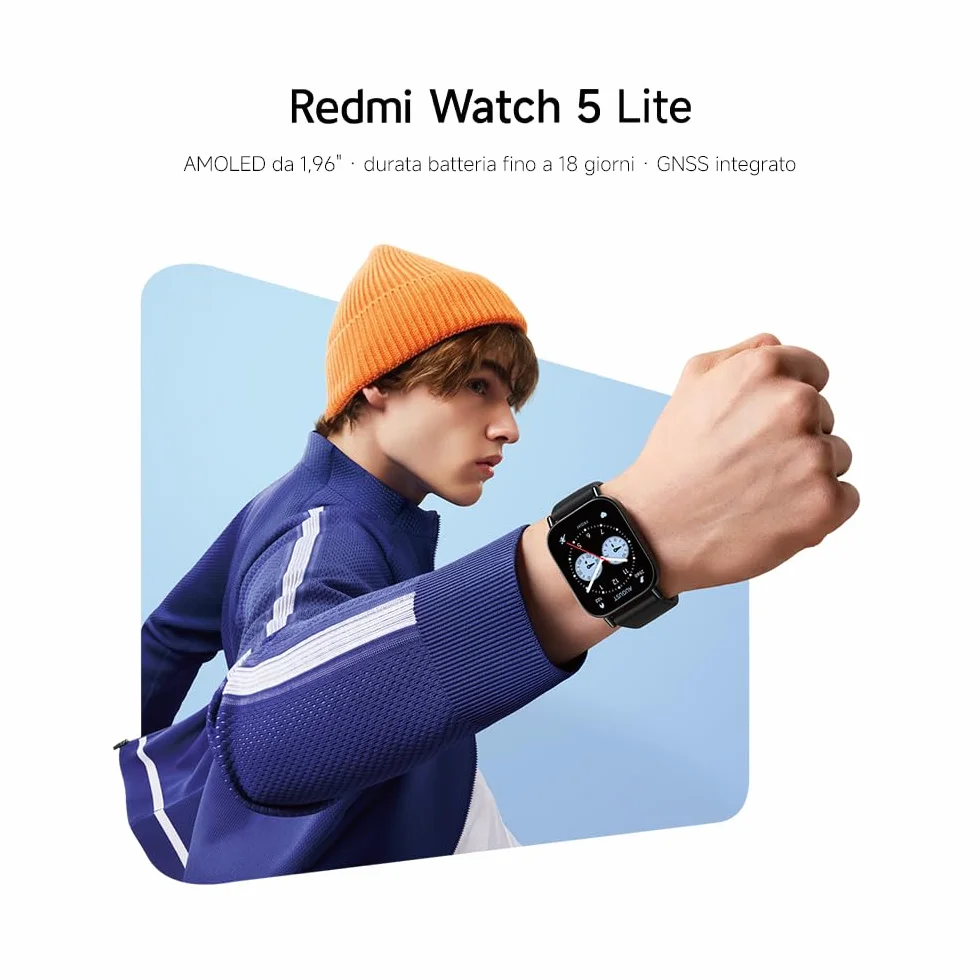 Xiaomi Redmi Watch 5 Lite, Smartwatch con display AMOLED 50mm, GNSS integrato, Chiamate Bluetooth, Autonomia 18 giorni, Resistenza Acqua 5ATM, Monitoraggio Salute e Sonno, 150+ modalità Fitness