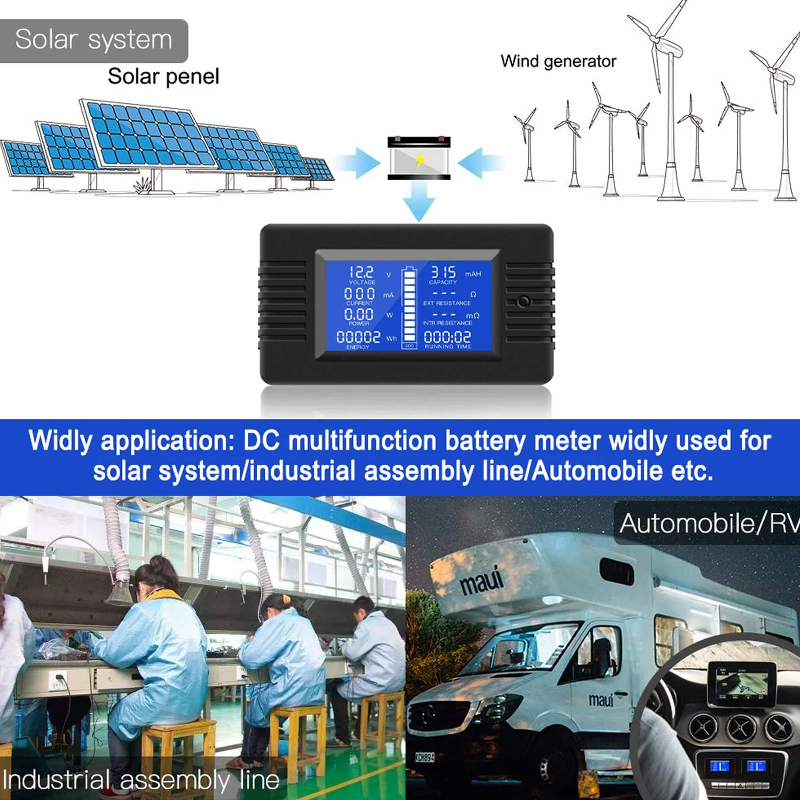 DC Shunt Battery Monitor Voltmetro DC 0-200V Shunt 100A Amperometro Digitale, Capacità della Batteria Misuratore, Multimetro Tensione Corrente per Batteria Auto RV Solare (PZEM-015+300A shunt)