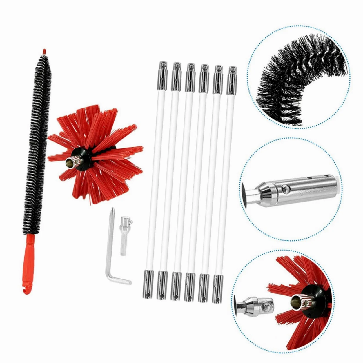 1 Set Spazzole per Pulizia Flessibile con Kit Rimozione Lanugine per Tubi e Canna Fumaria Compatibile con Trapano Elettrico Facile da Montare e Smontare