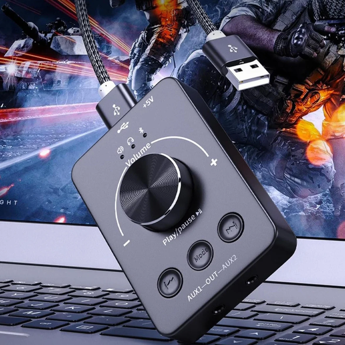 Controller volume USB Ricevitore Bluetooth Commutatore audio da 3,5 mm Supporto U stick Manopola di controllo multimediale