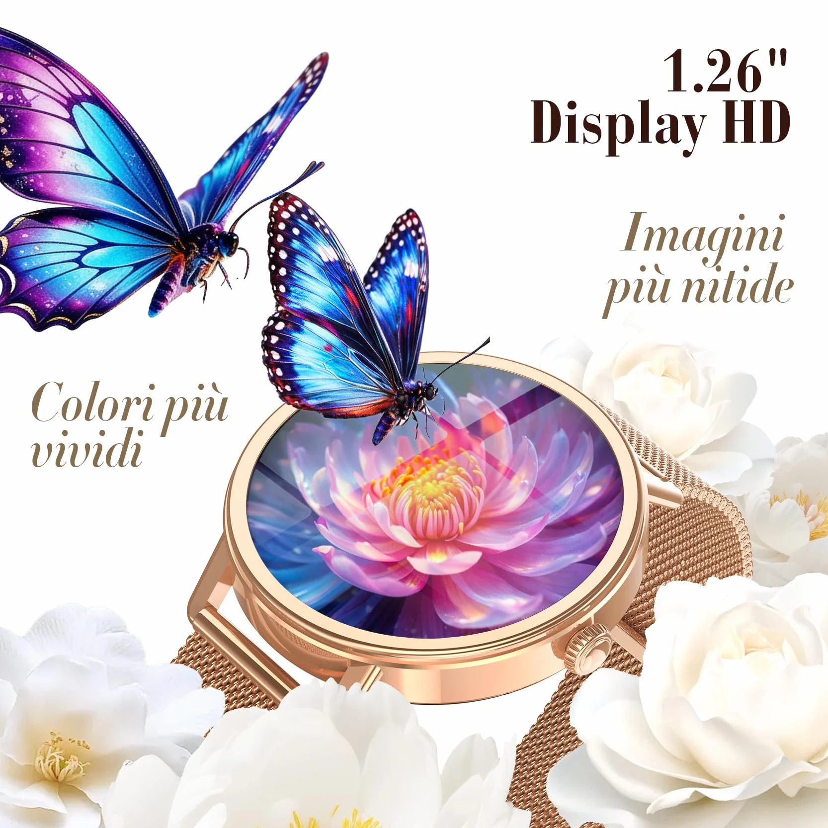 Smartwatch Donna, 1.26"Orologio Intelligente Donna con Chiamate Bluetooth, Smart Watch con 2 Cinturini, Notifiche, Podometro, Design Sottile, Compatibile con Android iOS, Smartwatch Impermeabile IP68